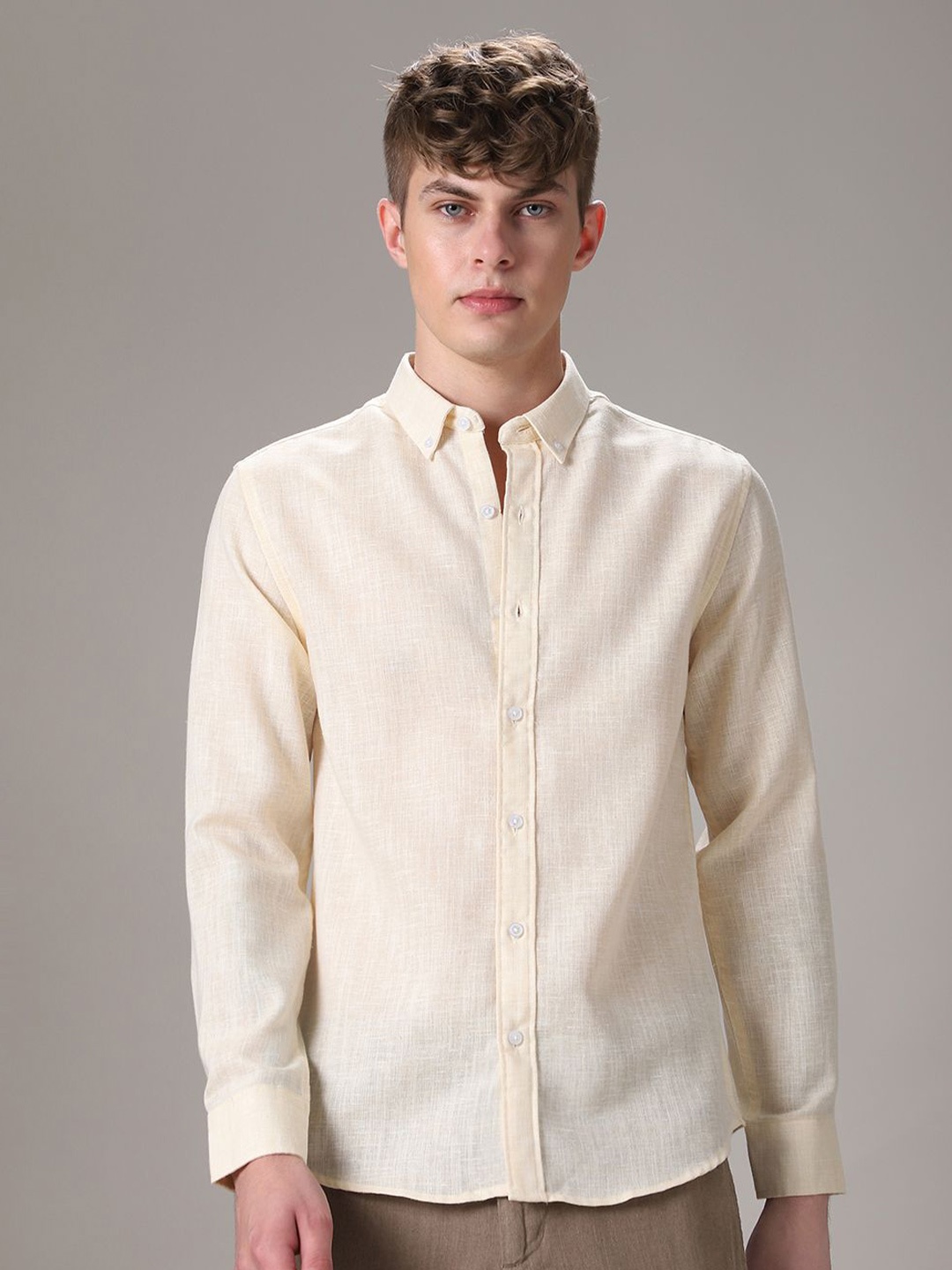 

Banana Club Men Classic Slim Fit Semi Sheer Checked Casual Linen Shirt, White