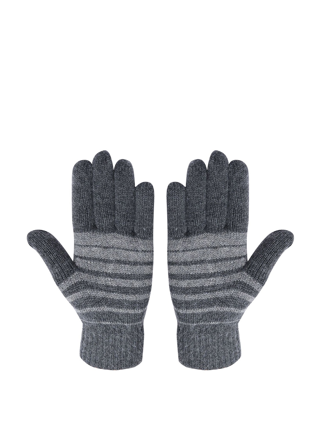 

LOOM LEGACY Men Striped Acrylic Winter Gloves, Grey melange