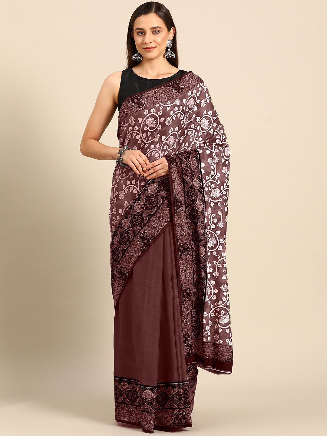 

BUTA BUTI Floral Printed Pure Cotton Saree, Mauve