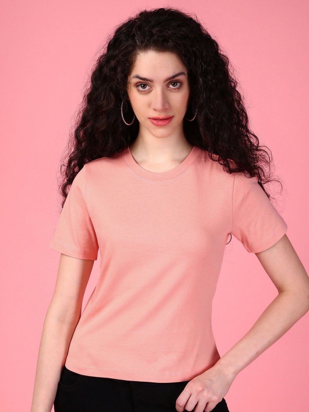 

DressBerry Women Solid Round Neck Cotton Slim Fit T-shirt, Pink