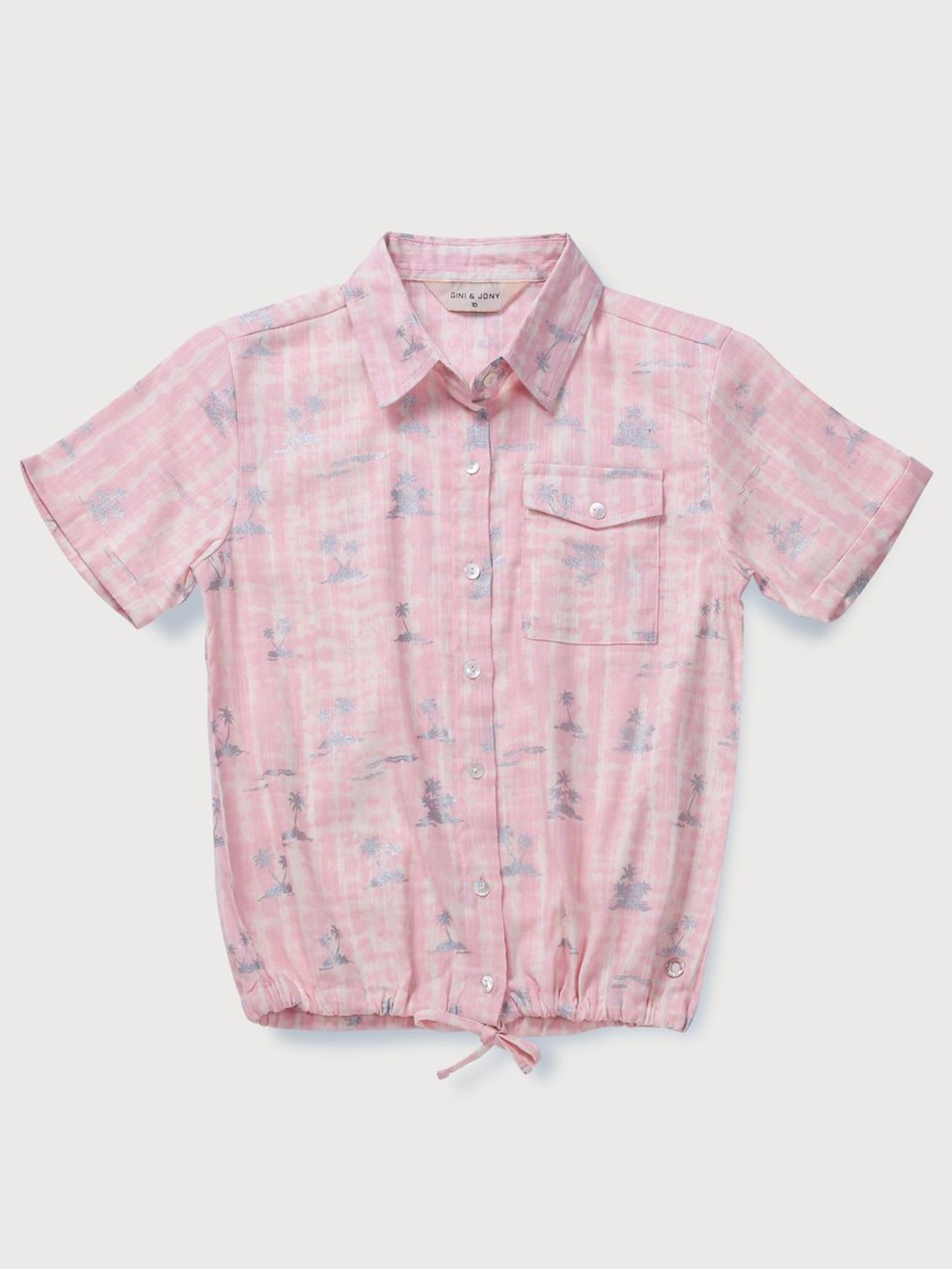 

Gini and Jony Girls Tropical Printed Shirt Collar Cotton Top, Pink