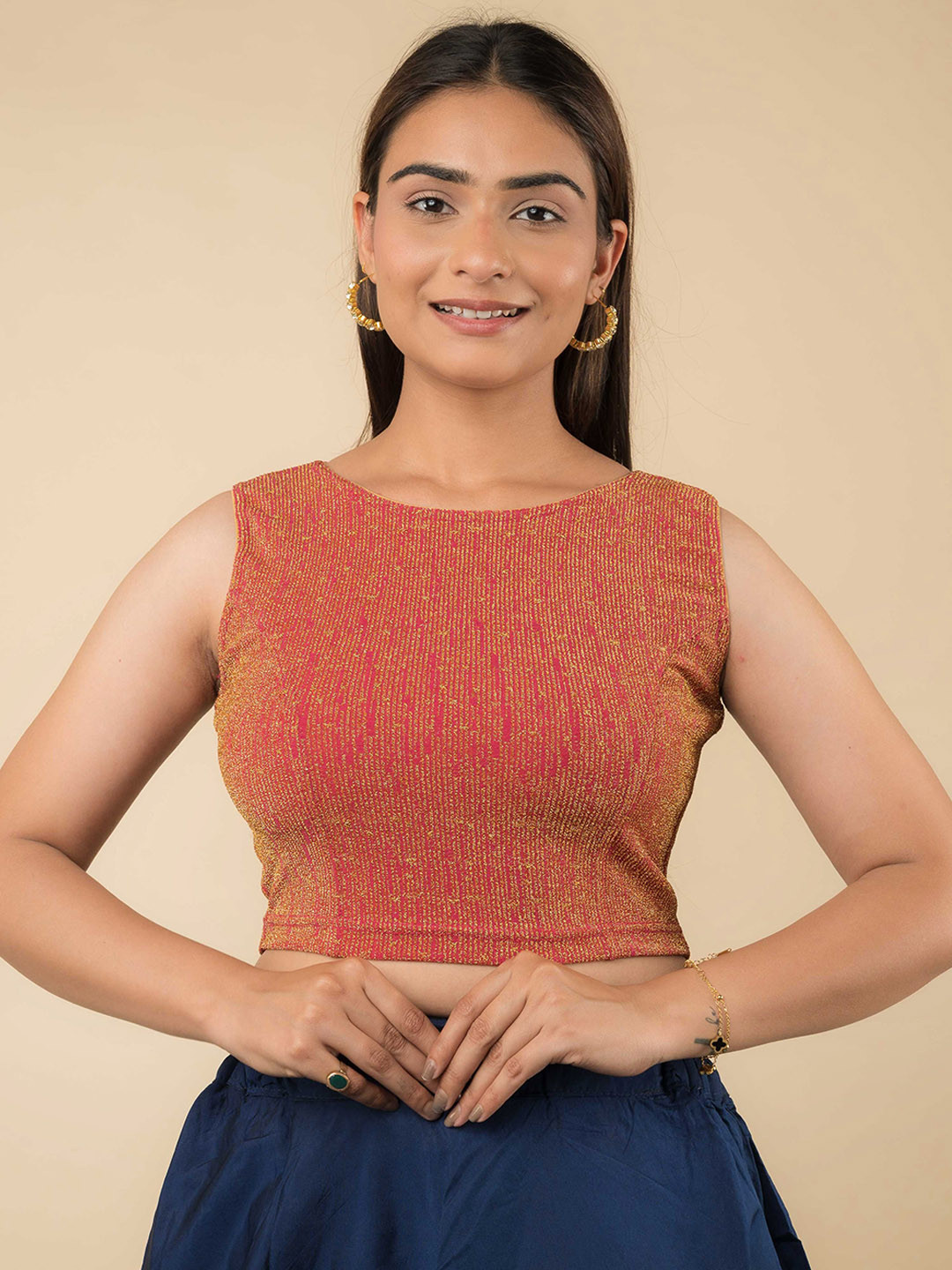 

Bindigasm's Advi Embroidered Saree Blouse, Rose gold