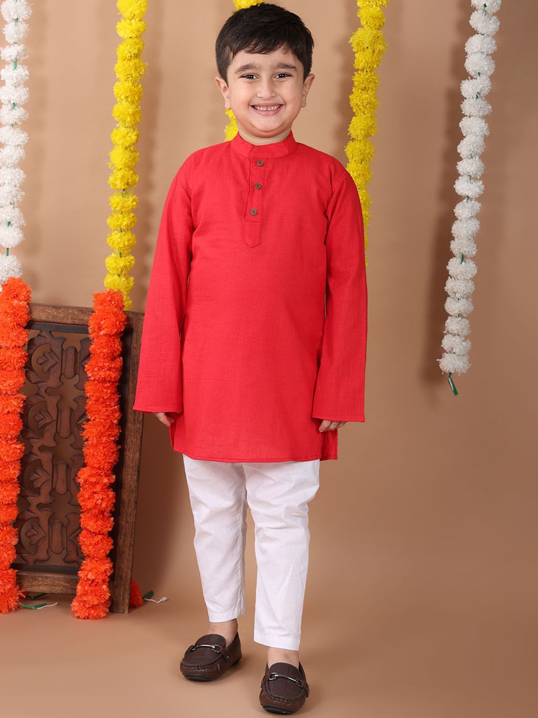 

Sangria Boys Pure Cotton Kurta With Trousers, Red