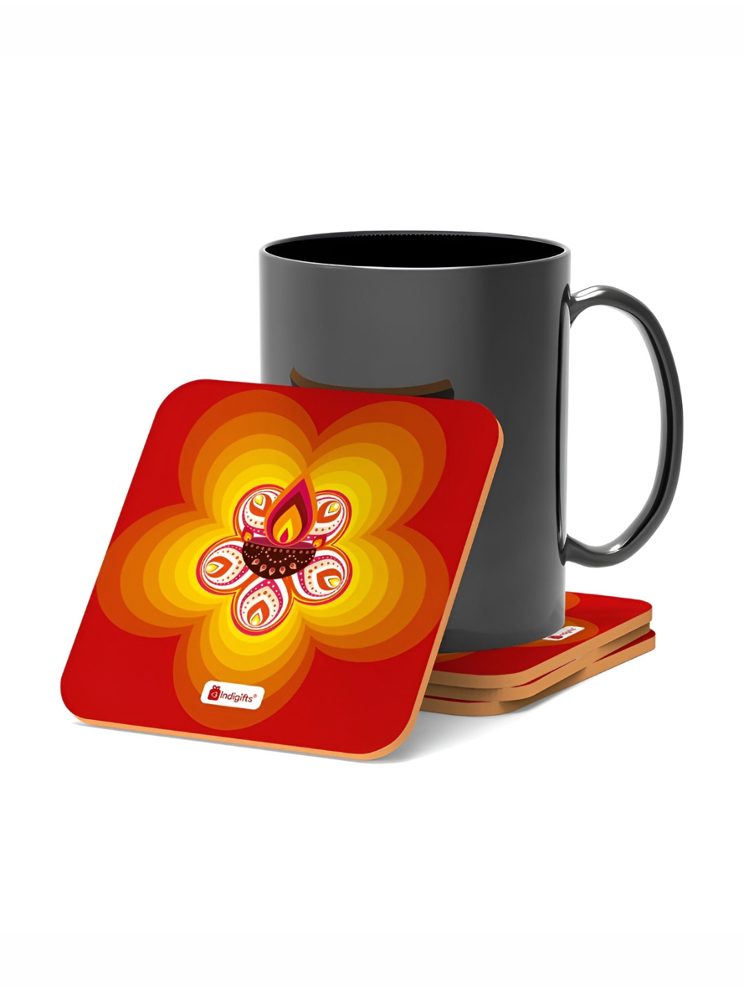 

Indigifts Orange-Colored 4 Pieces Floral Printed Square Coasters