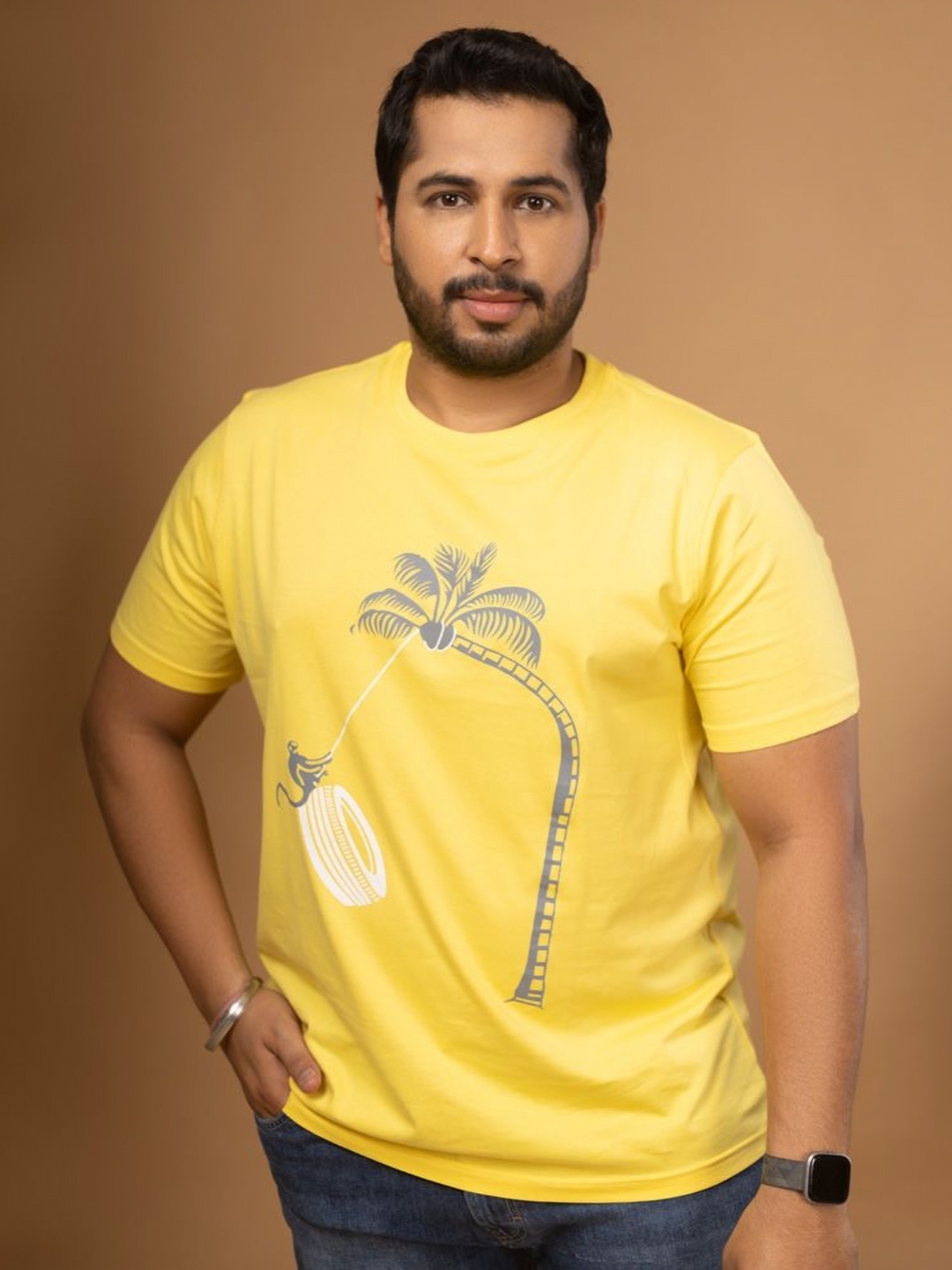 

Sizeupp Men Graphic Printed Cotton Plus Size T-shirt, Yellow