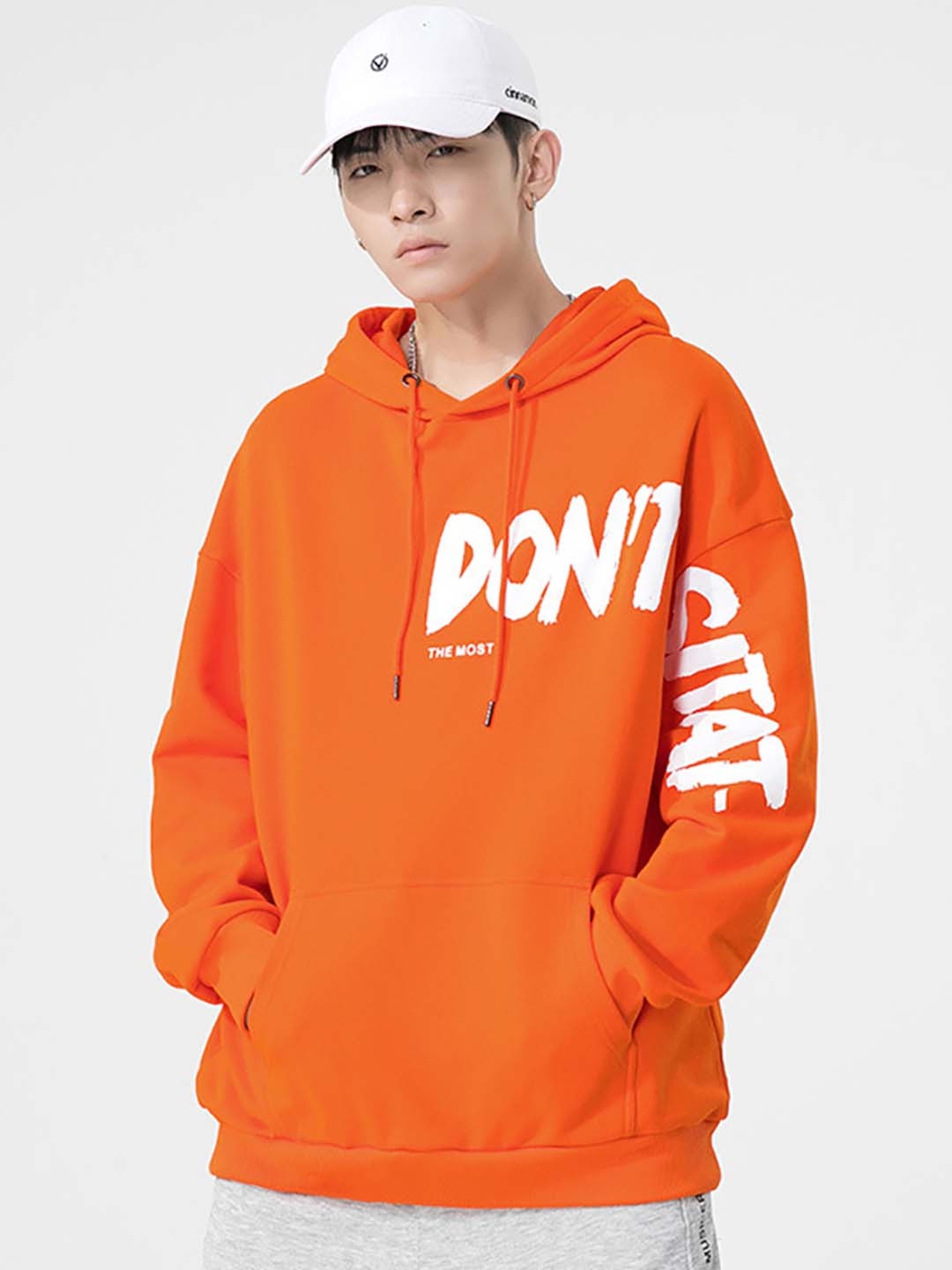 

StyleCast x Revolte Men Typography Printed Hooded Sweatshirt, Orange