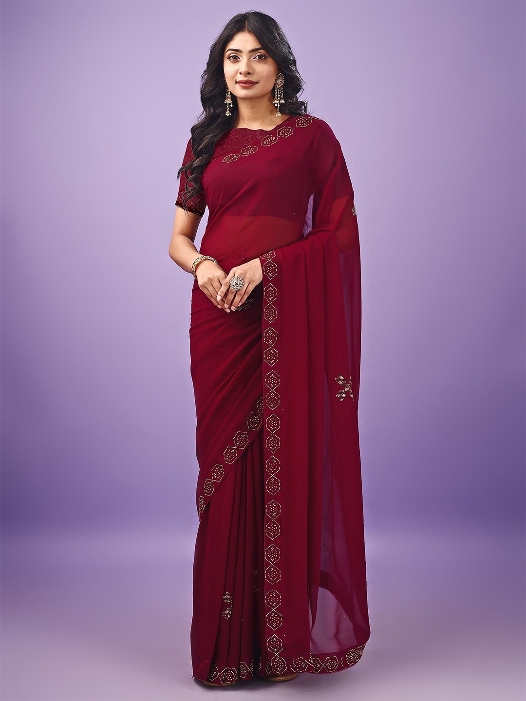 

Leelavati Embellished Beads and Stones Saree, Maroon