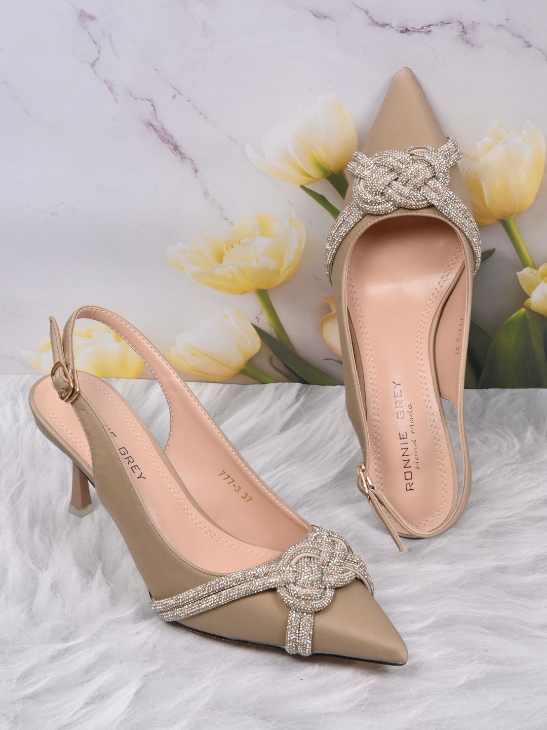 

Ronnie Grey Solid PU Party Kitten Pumps, Khaki