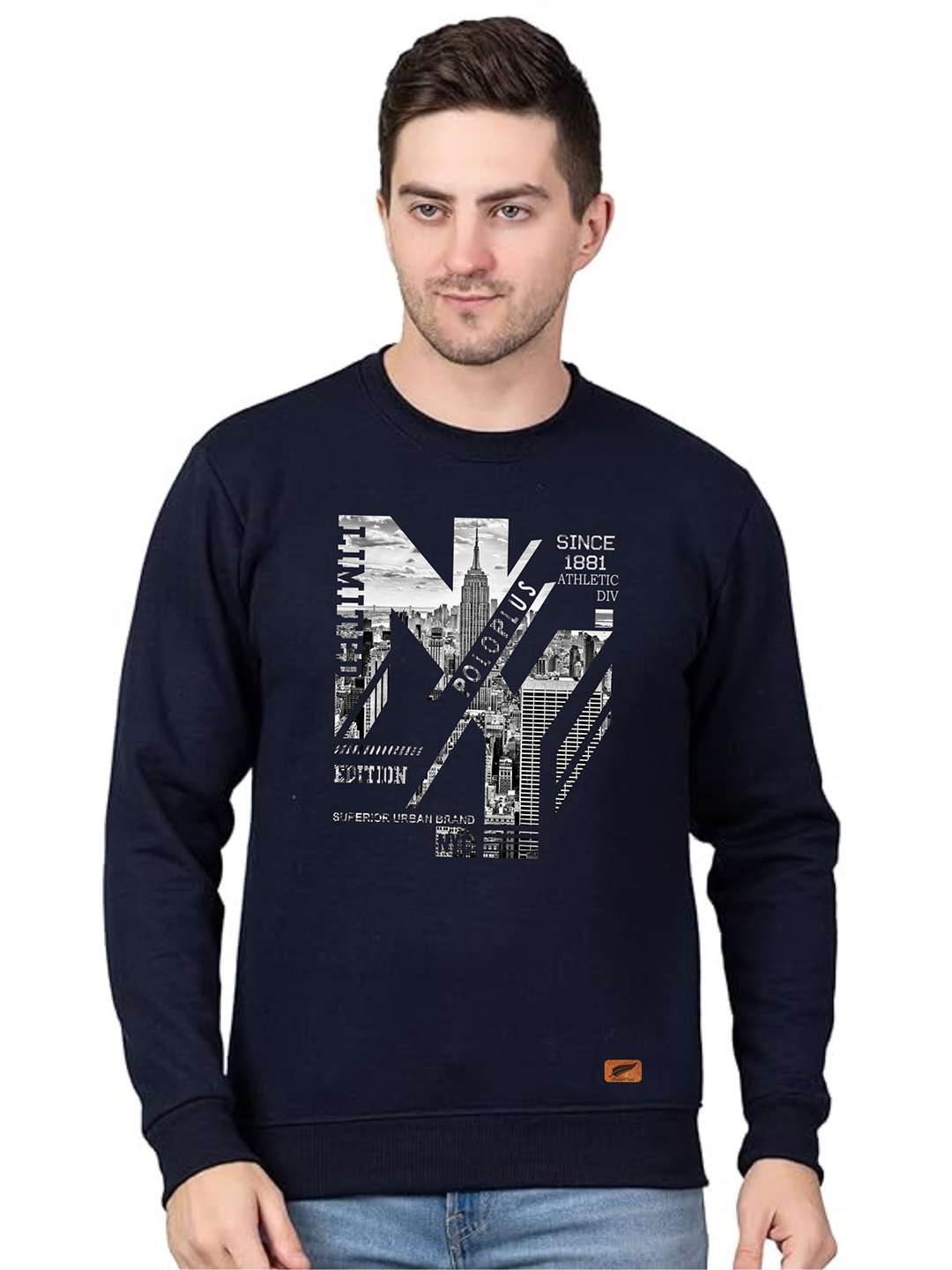 

Polo Plus Men Printed Round Neck Sweatshirt, Navy blue