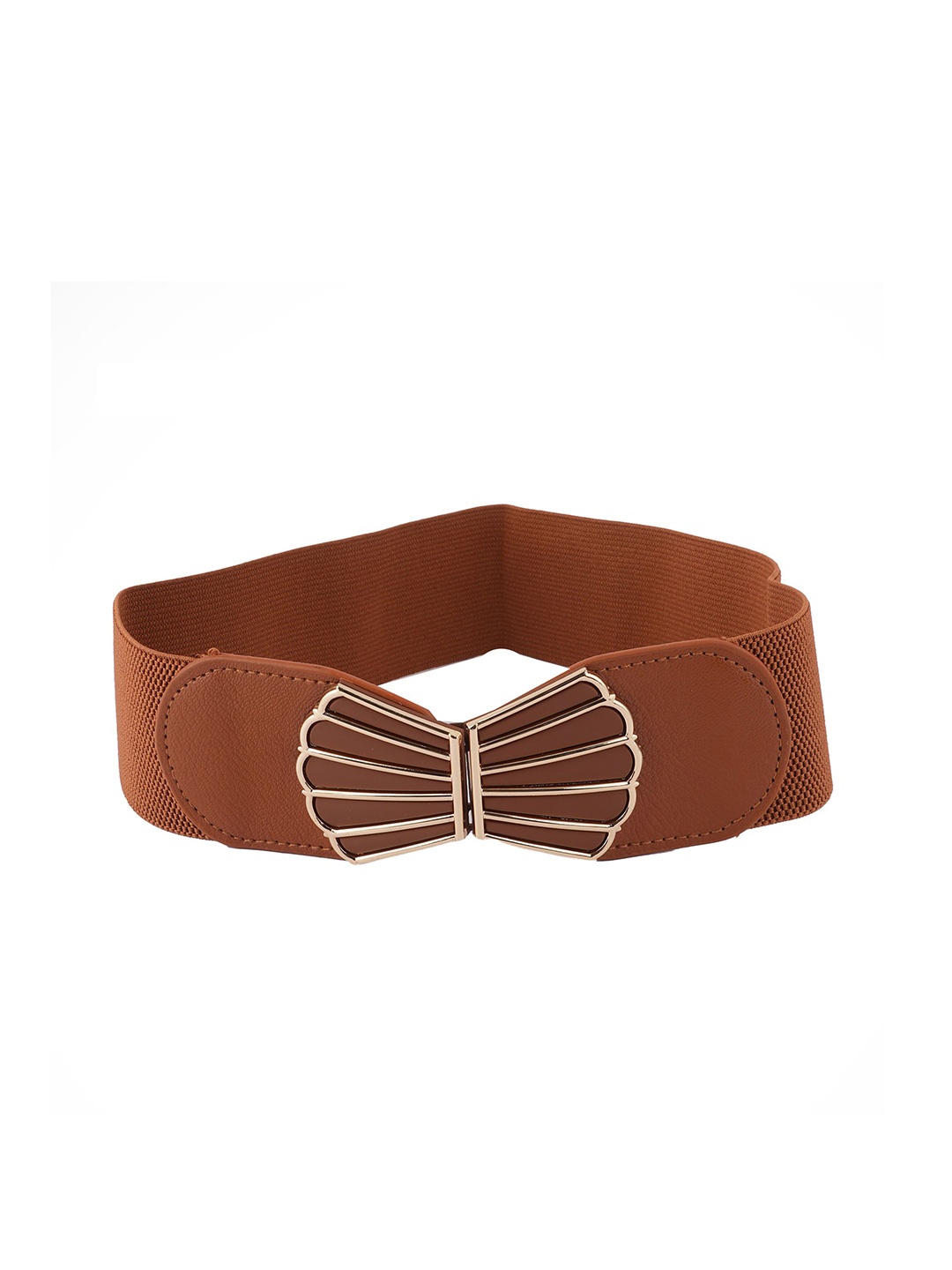 

Style Shoes Women Interlock Closure Stretchable Textured Belt, Brown