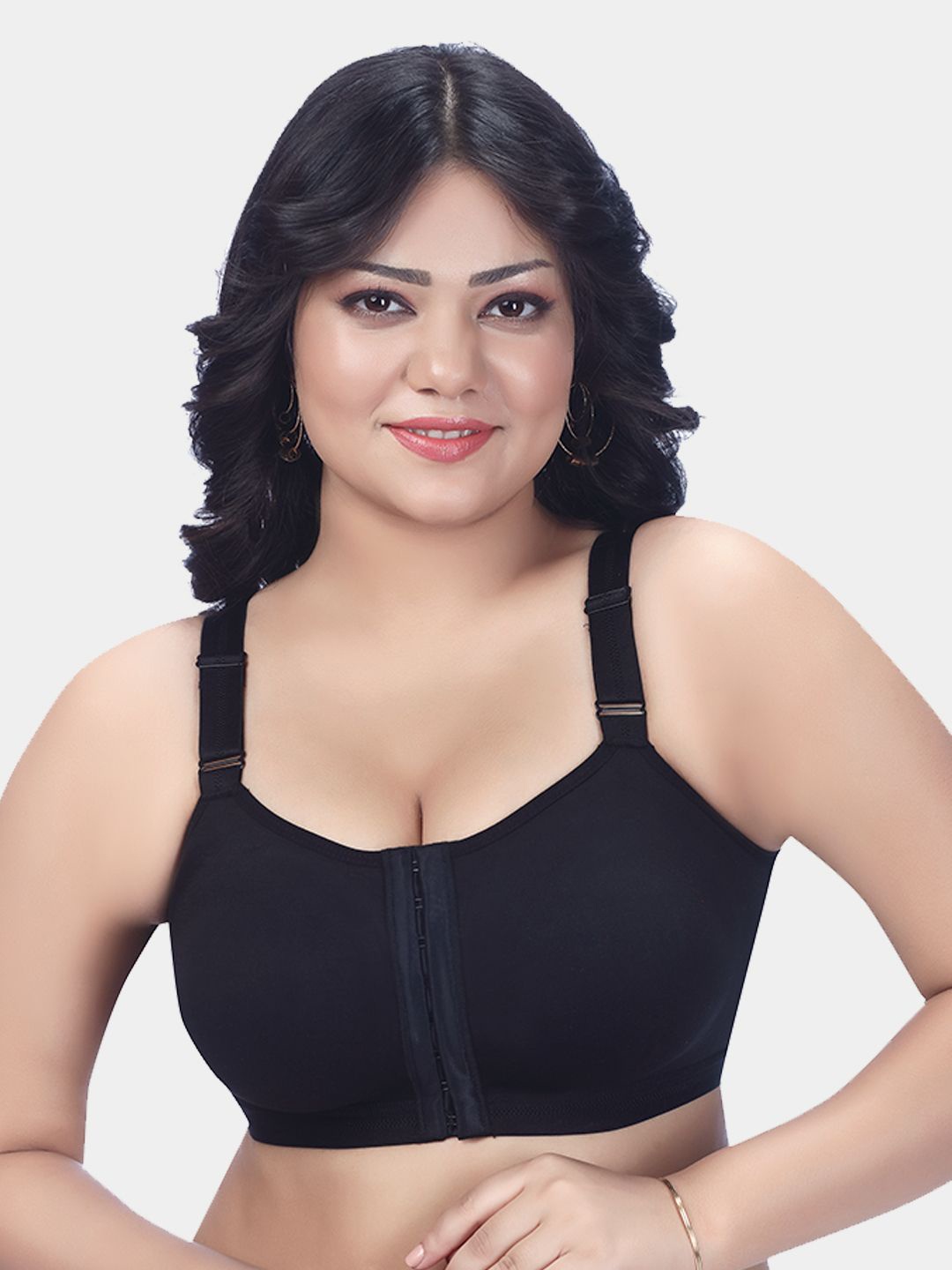 

Trylo Riza Front Open Non-Padded Non-Wired Seamless Molded Full Coverage Bra, Black