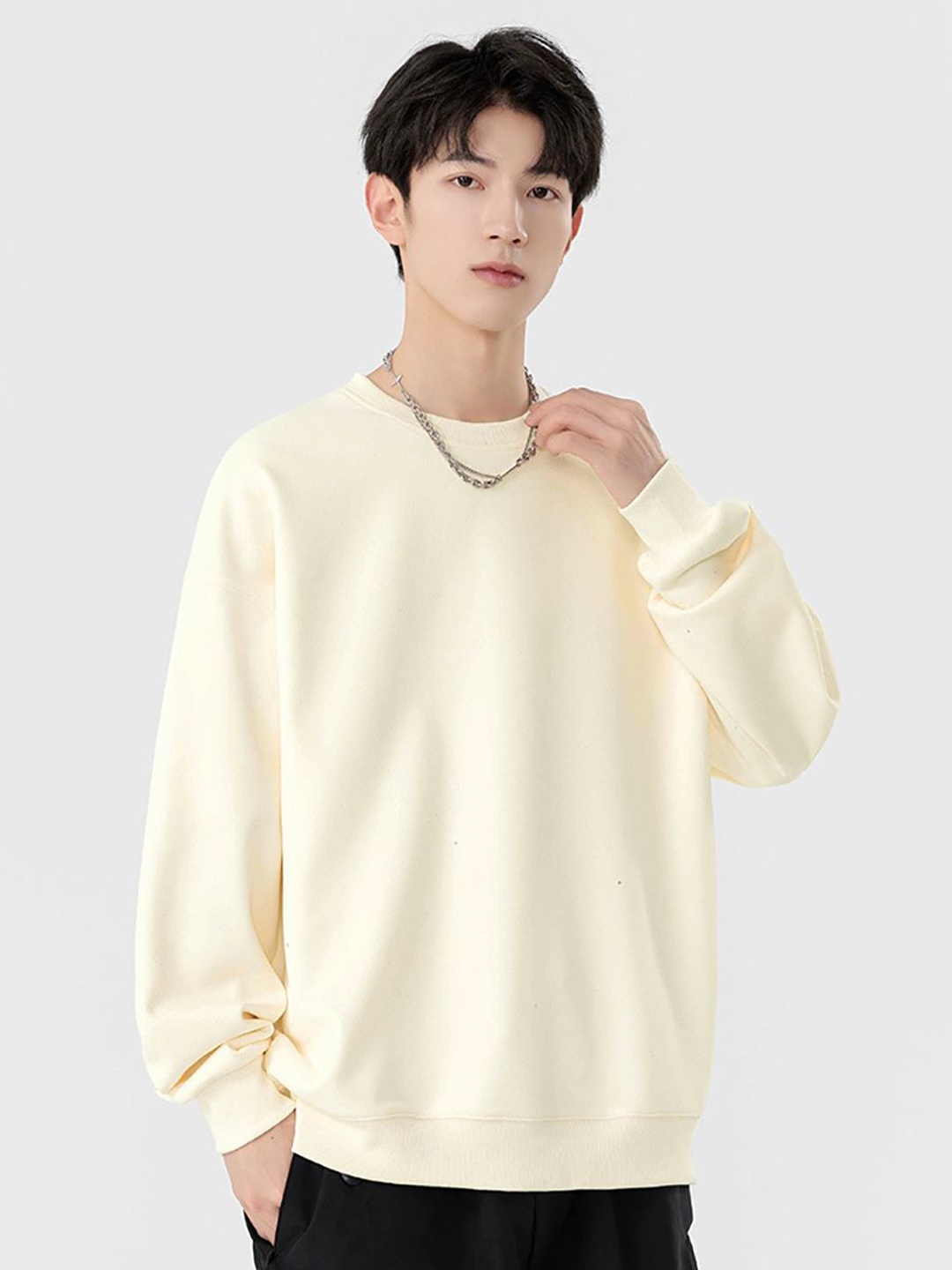 

StyleCast x Revolte Men Round Neck Solid Sweatshirt, Cream