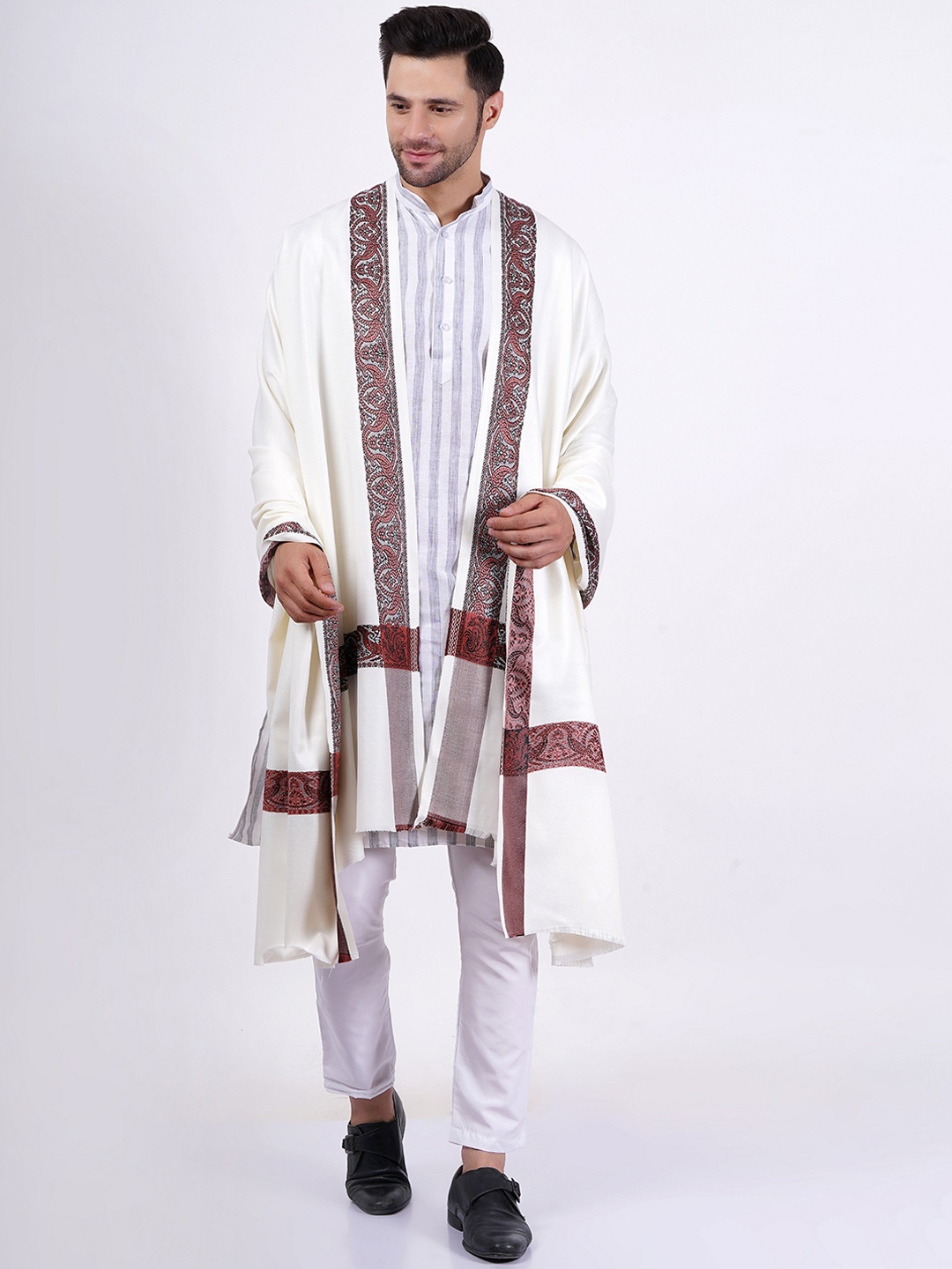 

Vrinde Ethnic Motifs Woven Design Woollen Shawl, White