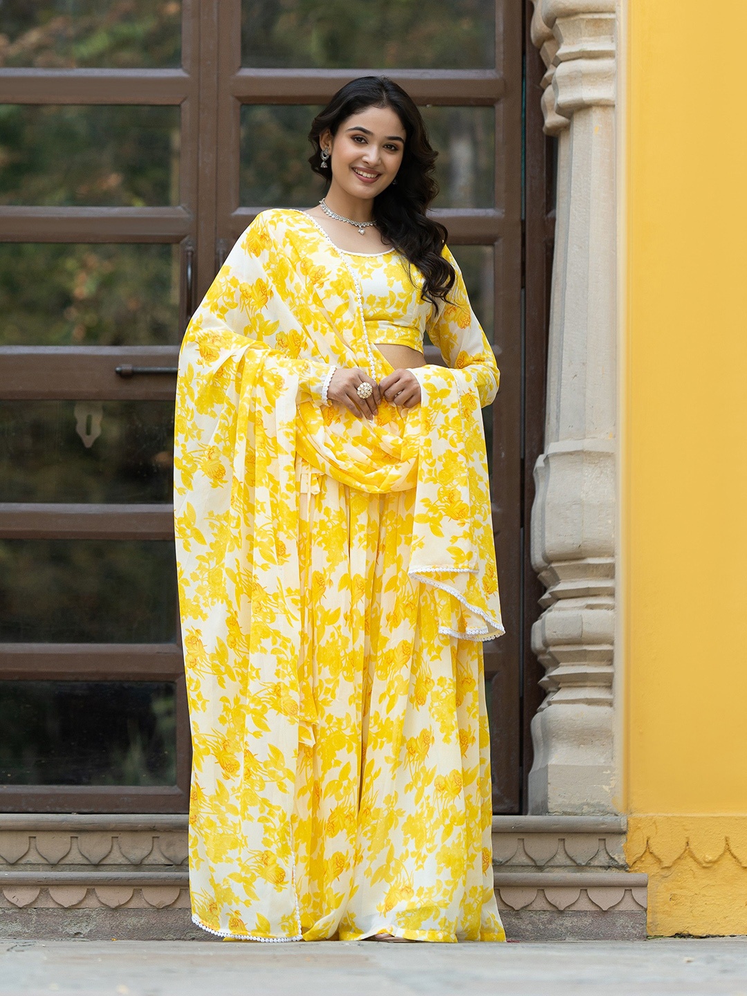 

ASPORA Printed Semi-Stitched Lehenga & Unstitched Blouse With Dupatta, Yellow