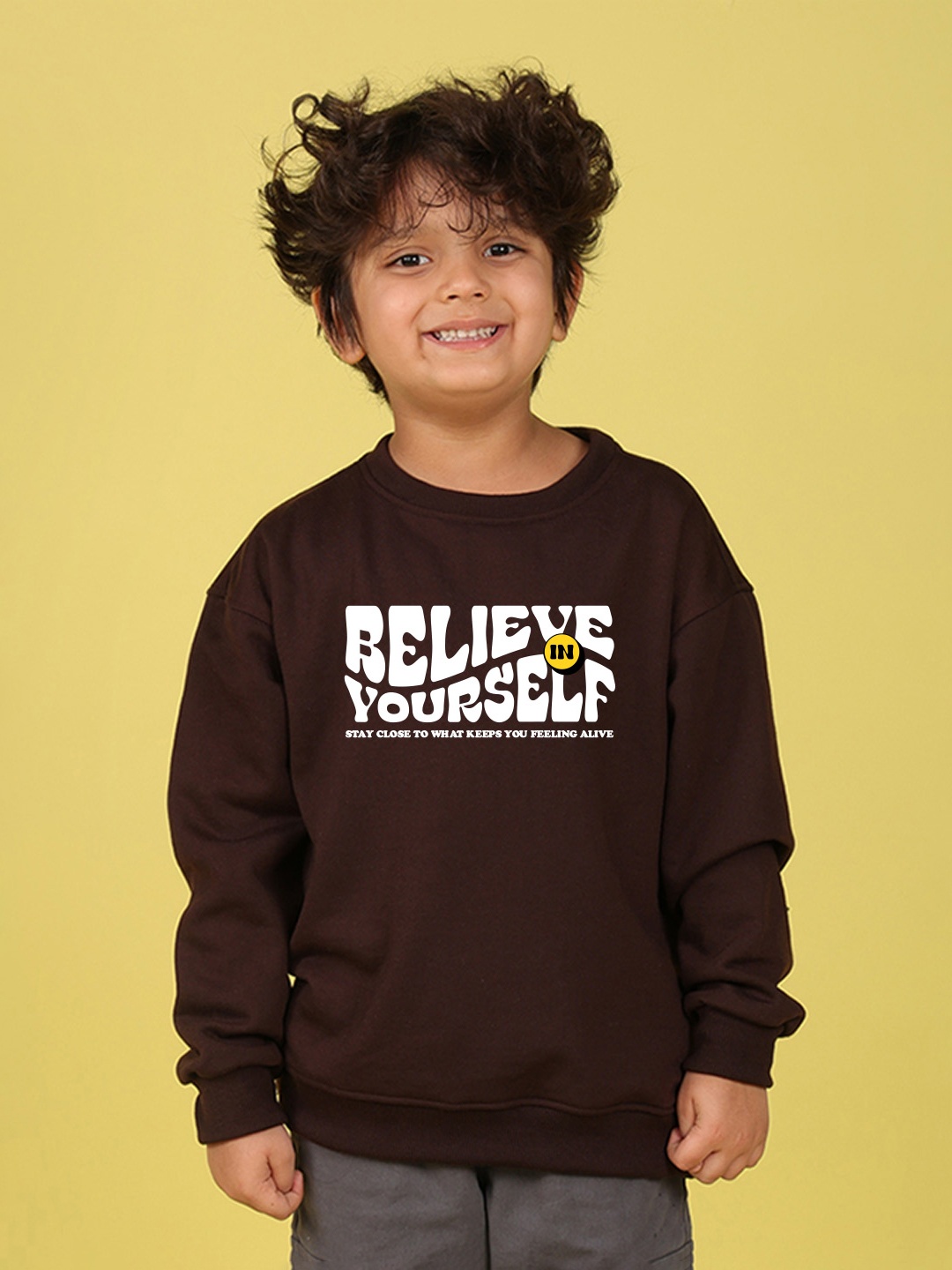 

NUSYL Boys Printed Oversized Sweatshirt, Brown