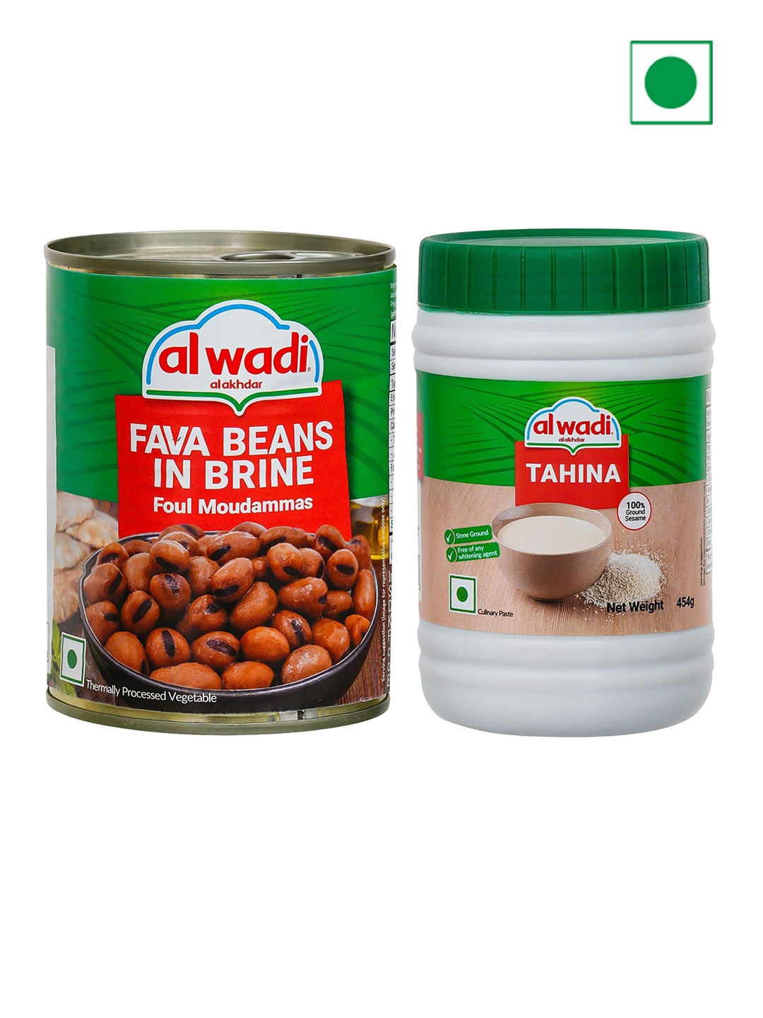 

Al Wadi 2 Pcs Foul Moudammas (Egyptian Recipe)400g & Tahina (Ground Sesame Paste)454g, Red