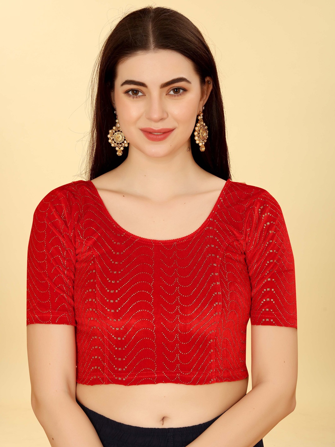 

Krimmple Women Self-Design Non-Padded Saree Blouse, Red