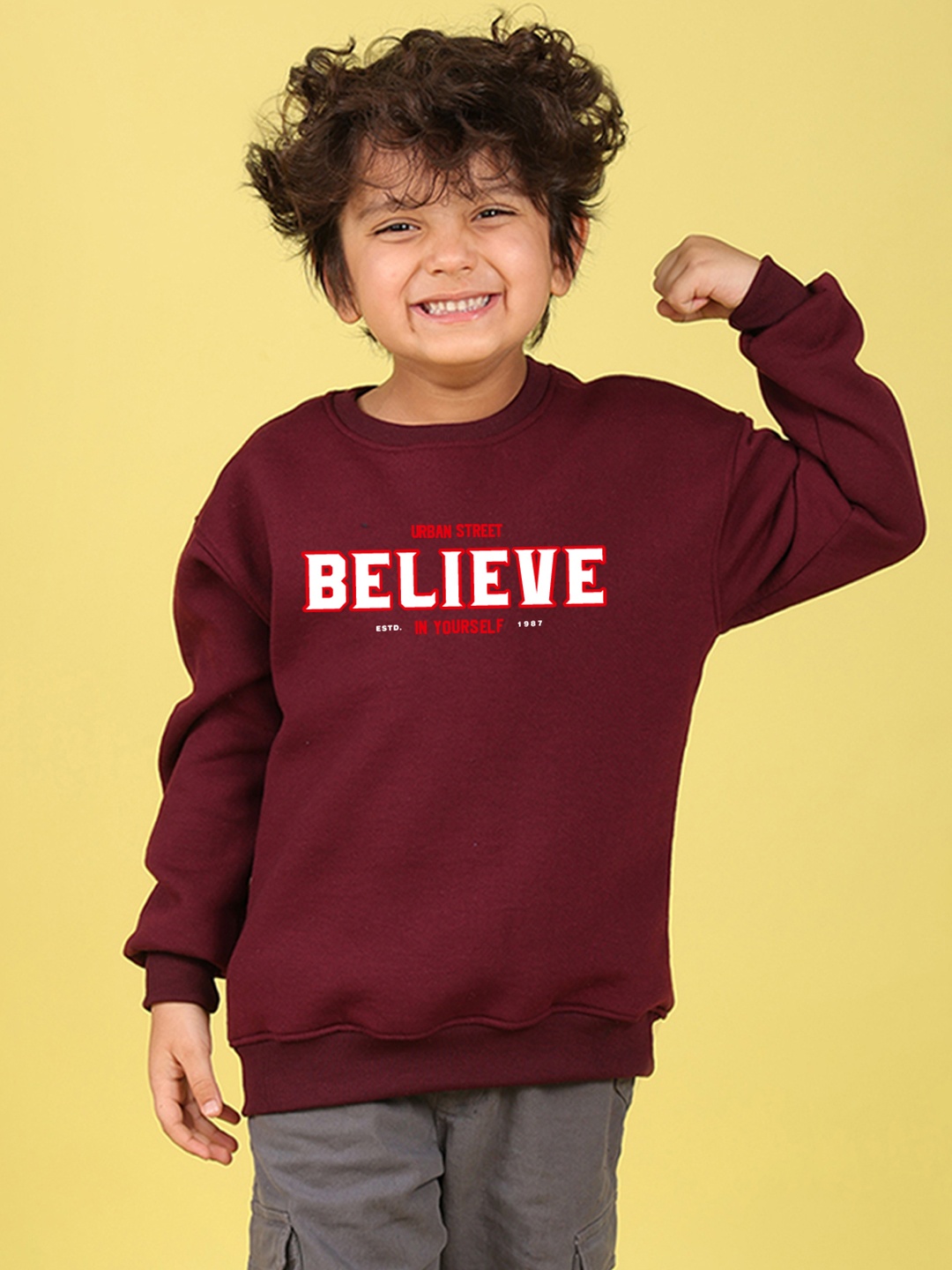 

NUSYL Boys Printed Oversized Sweatshirt, Maroon