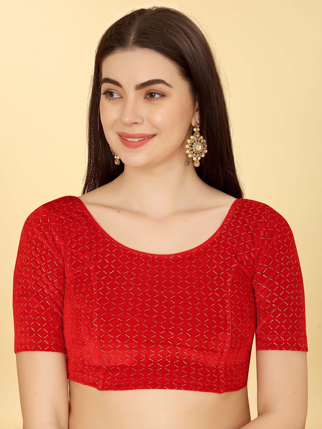

Krimmple Embellished Saree Blouse, Red