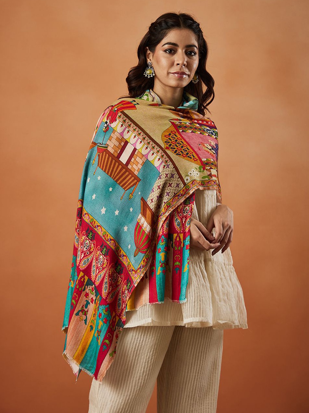 

Pashmoda Women Graphic Printed Stole, Beige