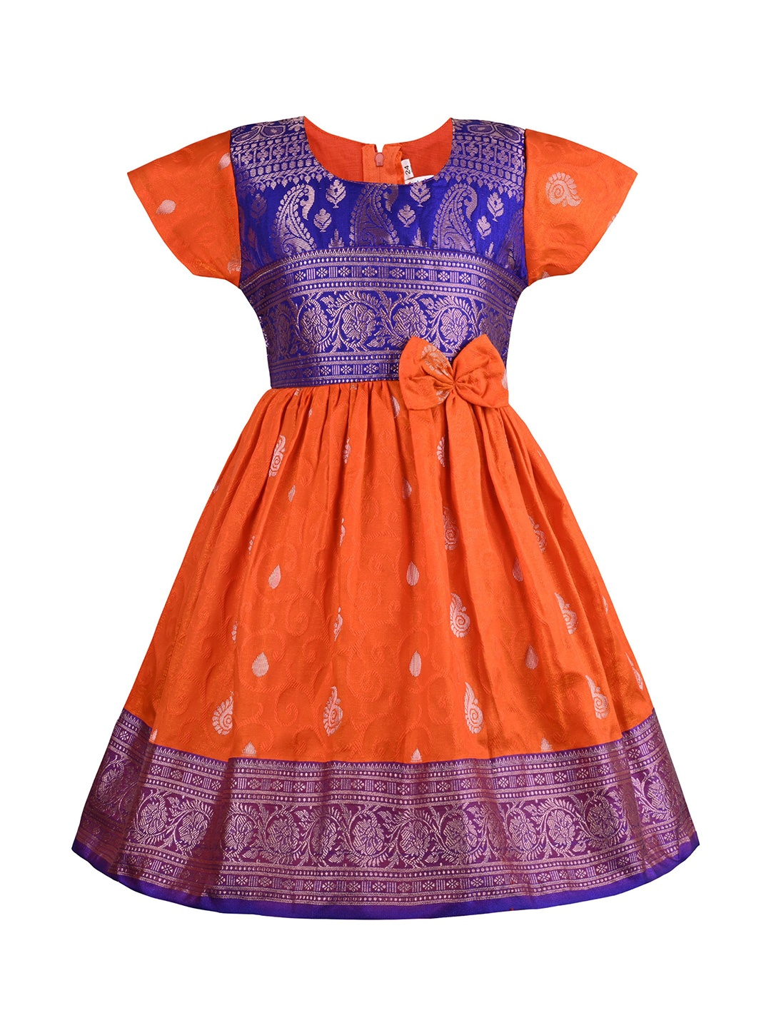 

Wish Karo Girls Woven Design Satin Fit & Flare Dress, Orange