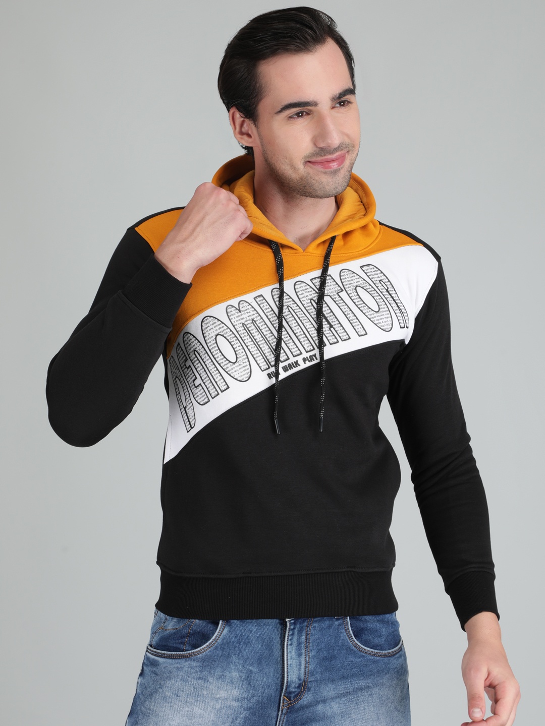 

TQS Men Colourblocked Hooded Pullover Sweatshirt, Black