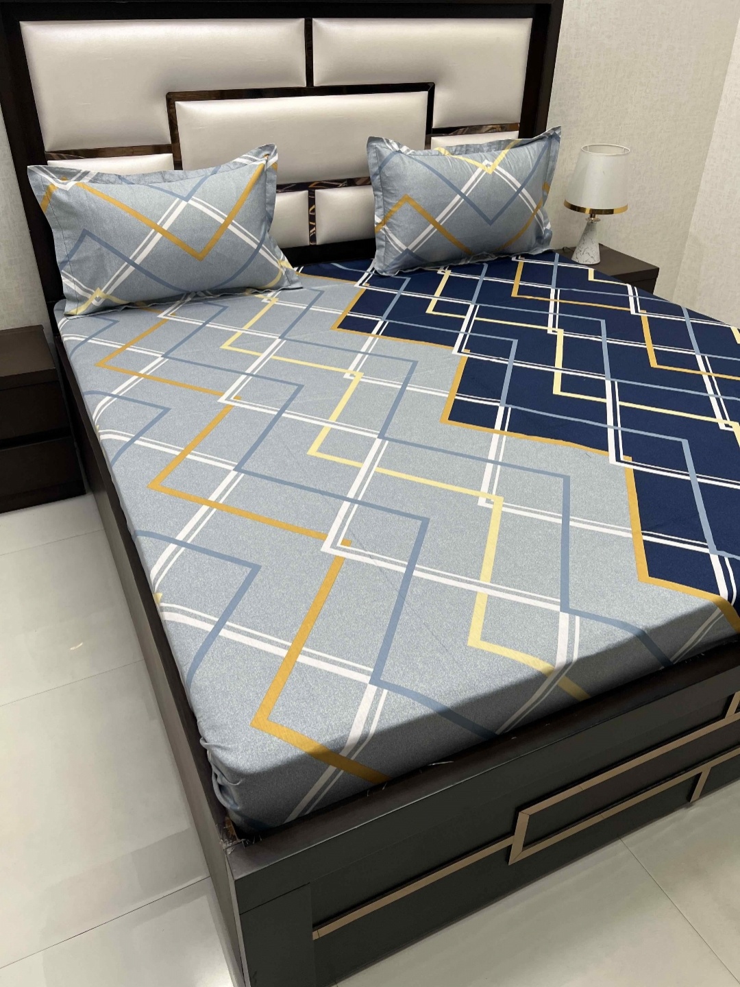 

Pure Decor Blue & Grey Printed 230 TC Pure Cotton Double Queen Bedsheet & 2 Pillow Covers