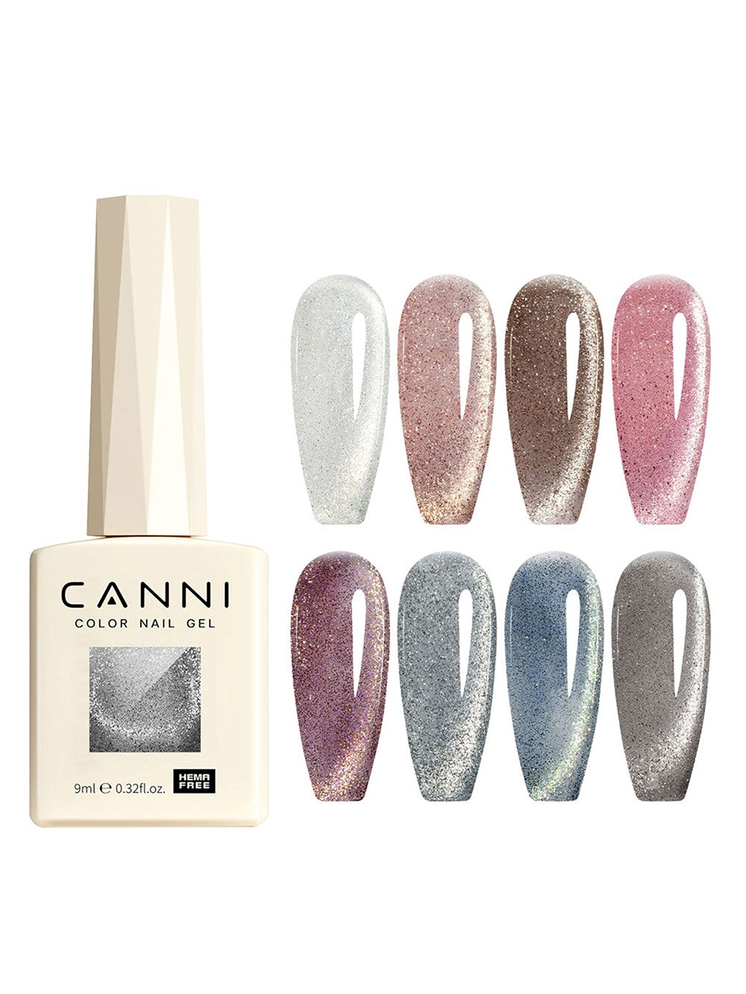 

CANNI Set Of 8 Hema Free Gel Polish-9 ml Each-Iridescent Dream-13031Ck, Peach