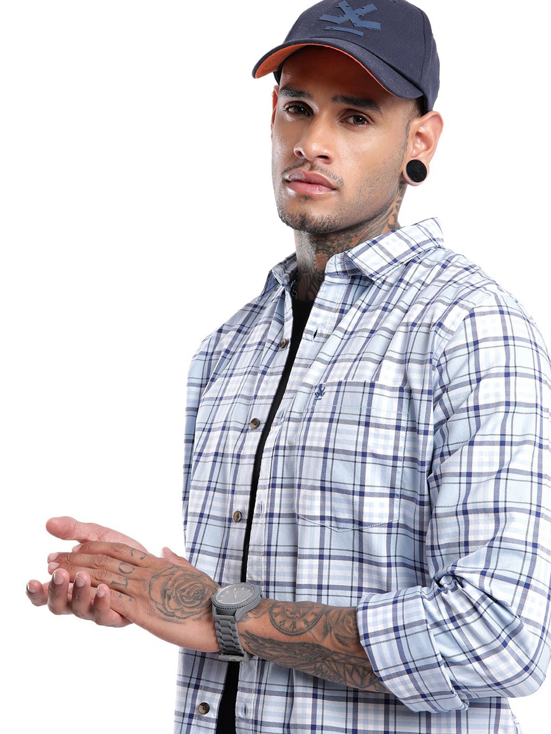 

WROGN Men Spread Collar Checked Cotton Casual Shirt, White