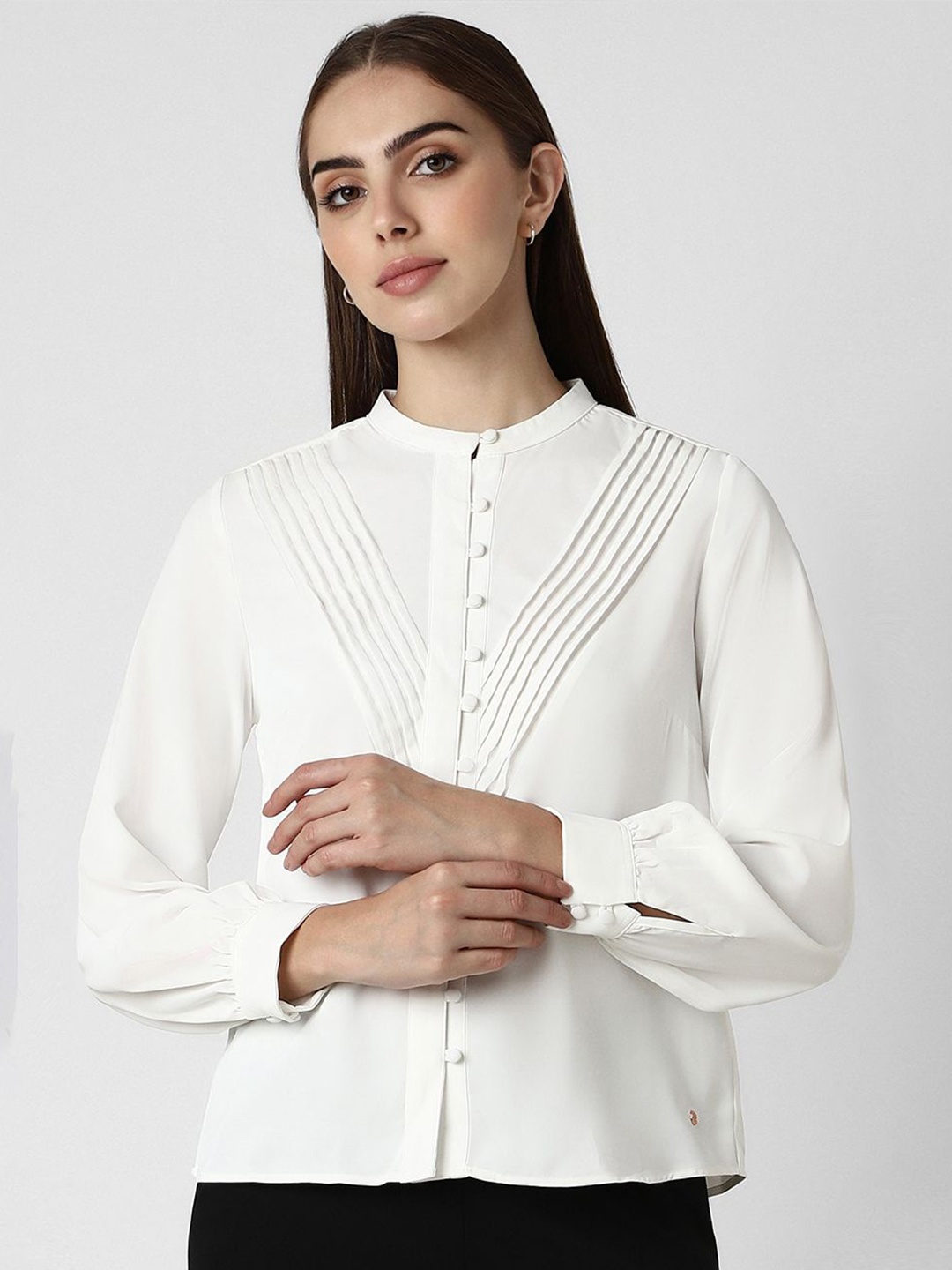 

Van Heusen Woman Band Collar Solid Formal Shirt, White