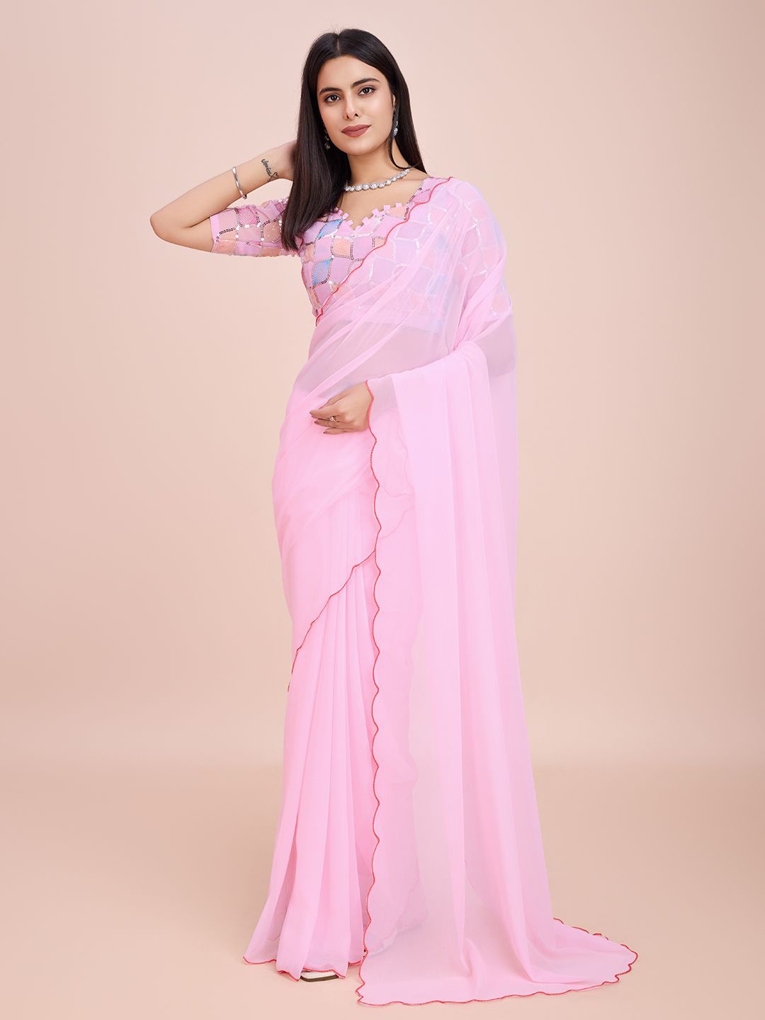 

STYLEELITE Solid Saree With Blouse Piece, Pink