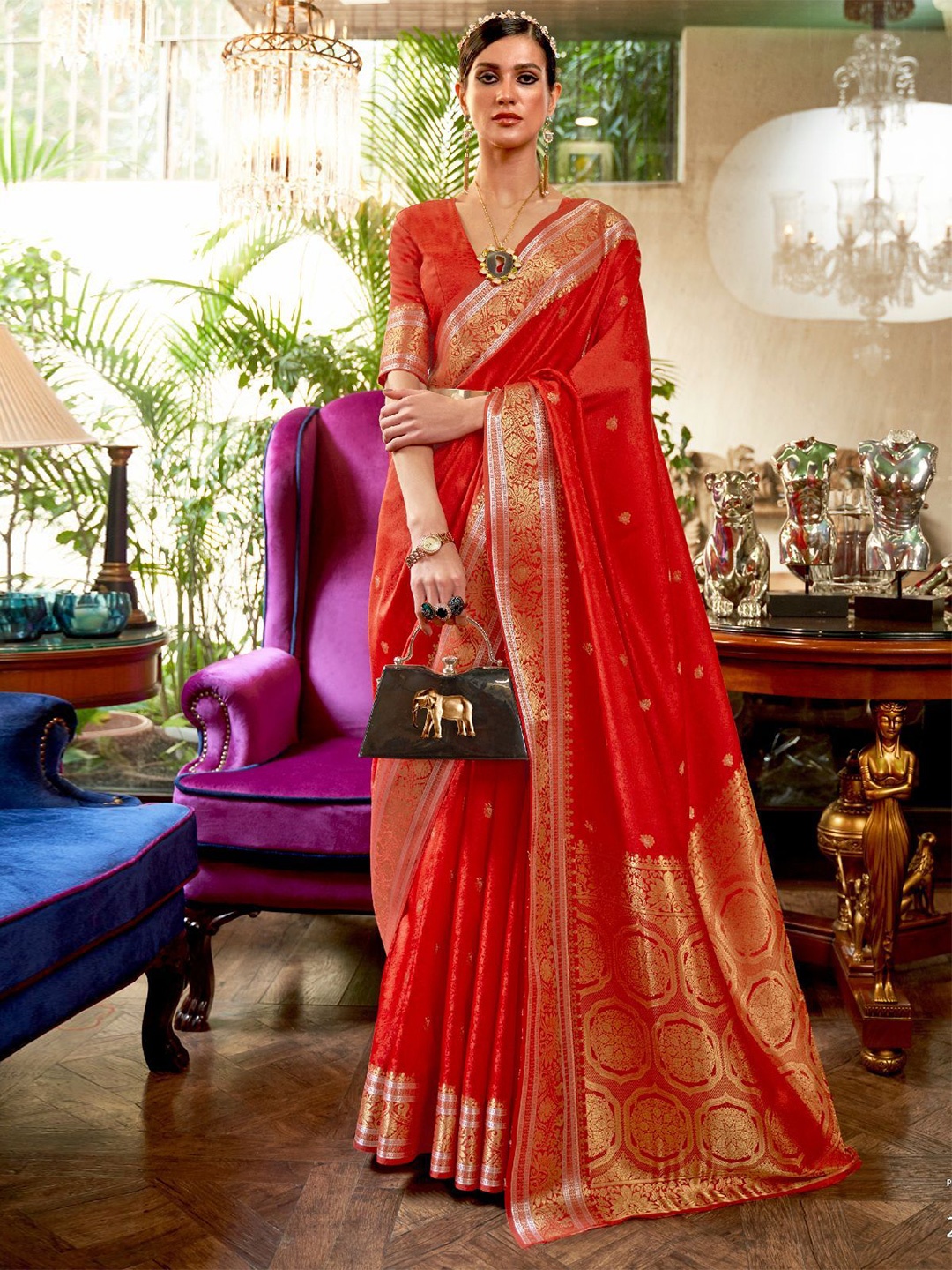 

ODETTE Woven Design Zari Saree, Red