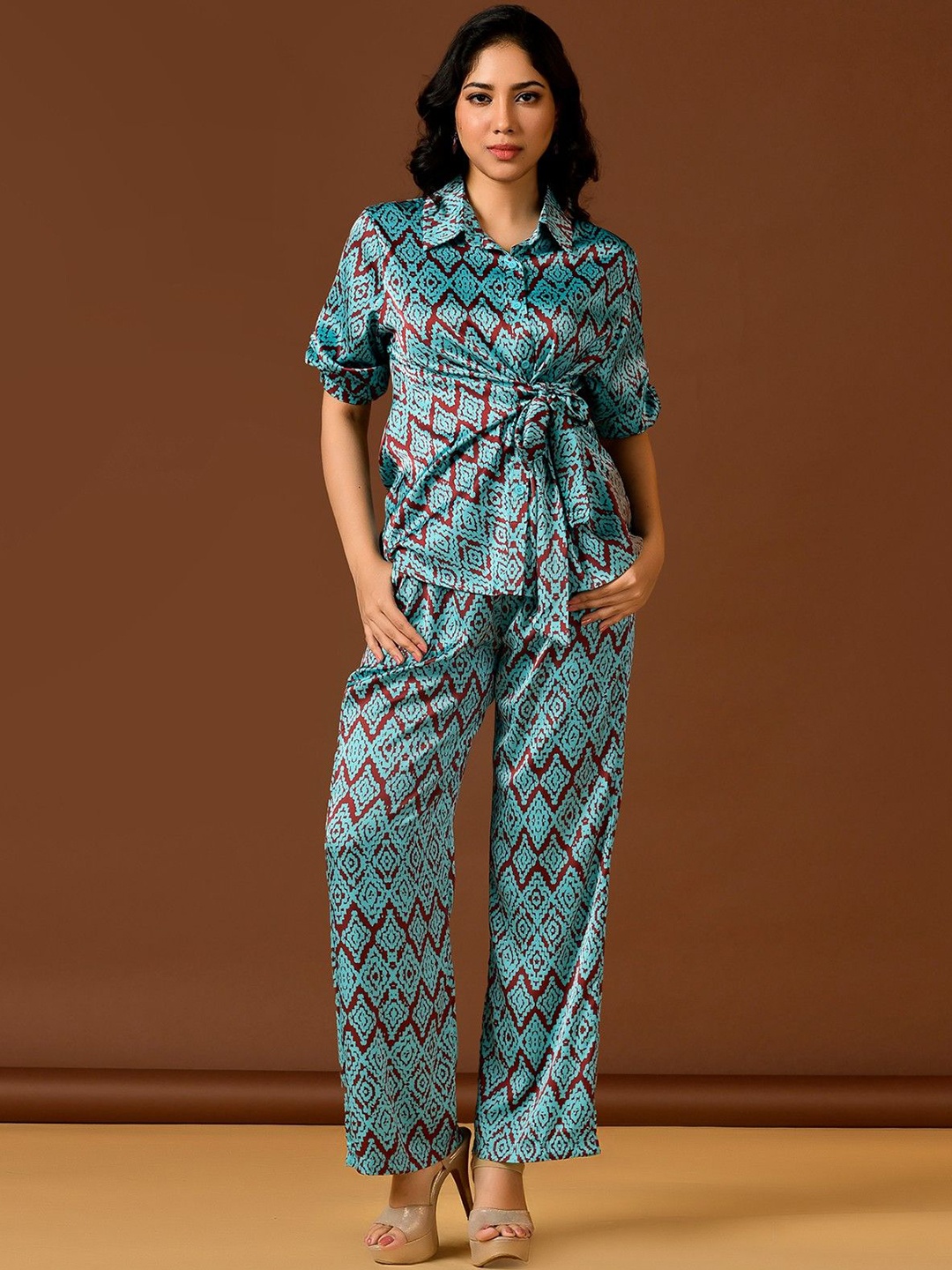 

Unityshop Women Abstract Printed Shirt With Palazzo Co-Ords Sets, Blue