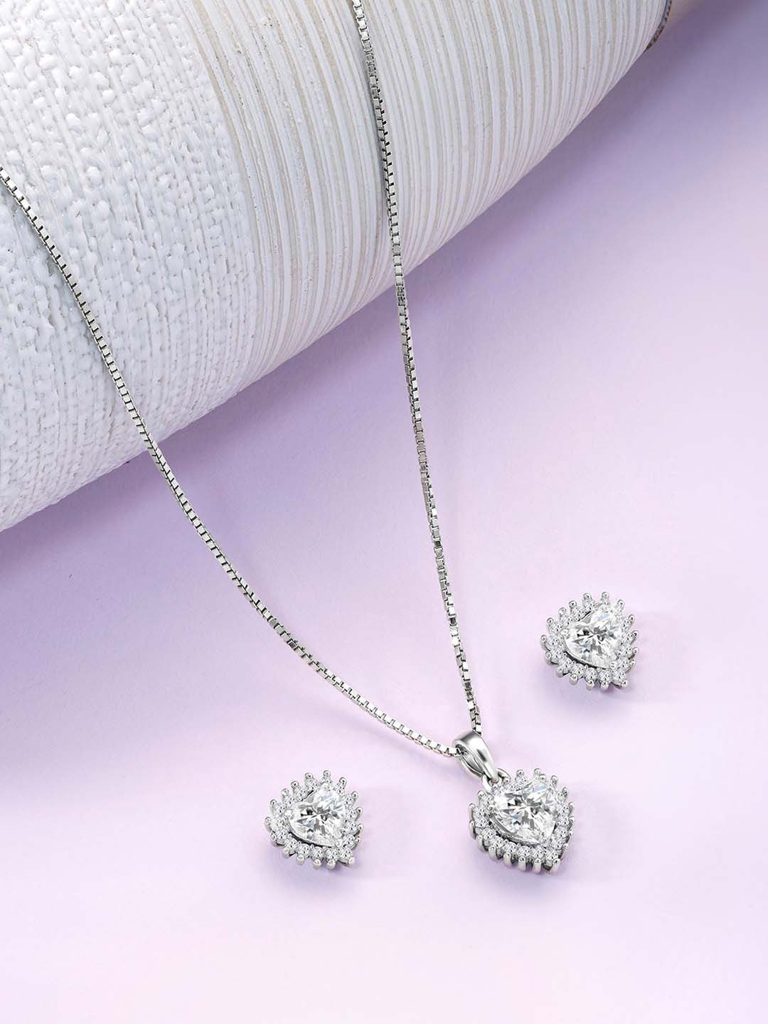 

Silvora by Peora 925 Sterling Silver Rhodium-Plated Cubic Zirconia-Studded Jewellery Set