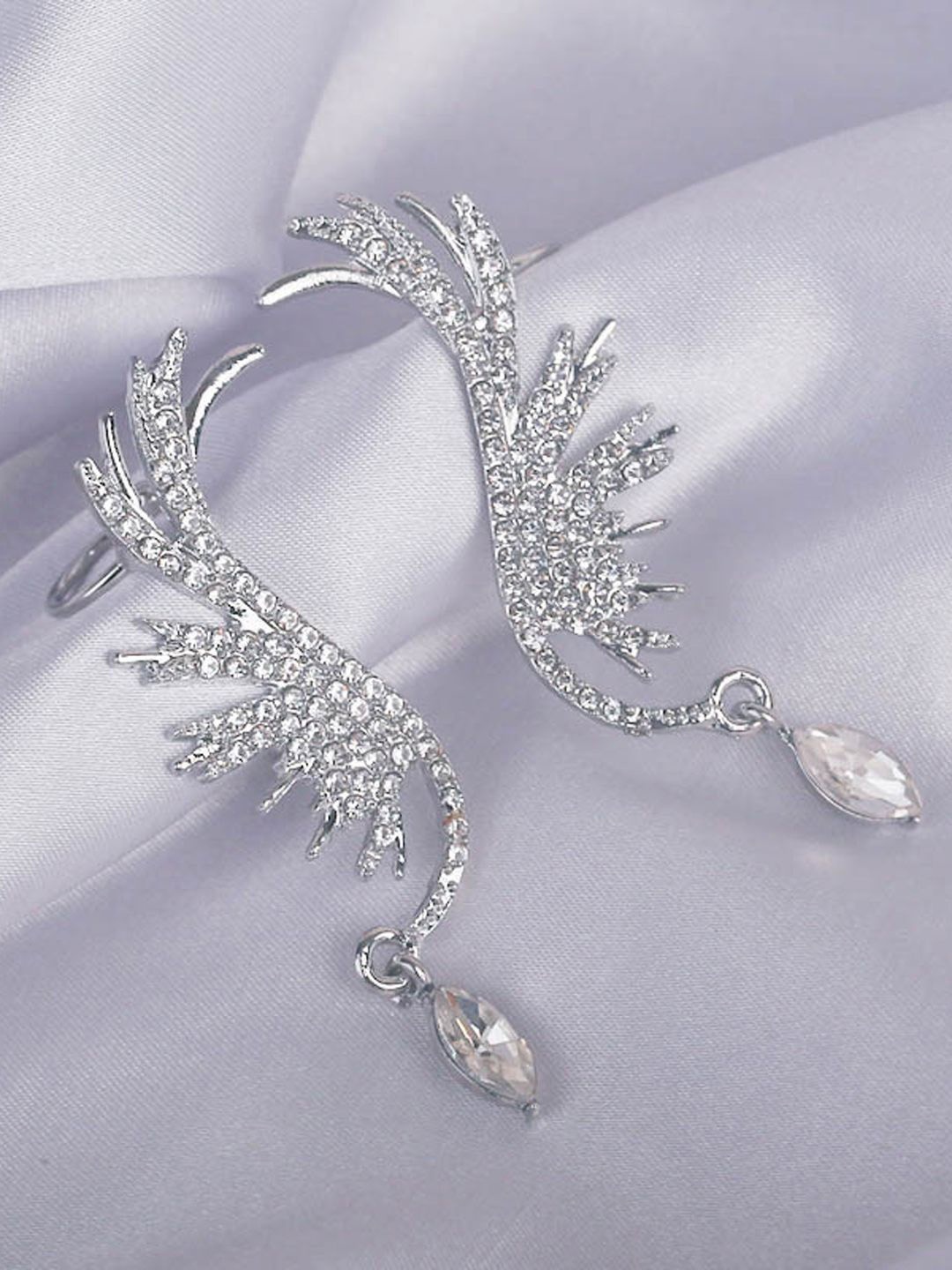 

FIMBUL Silver-Plated Rhinestone Studded Classic Ear Cuff Earrings