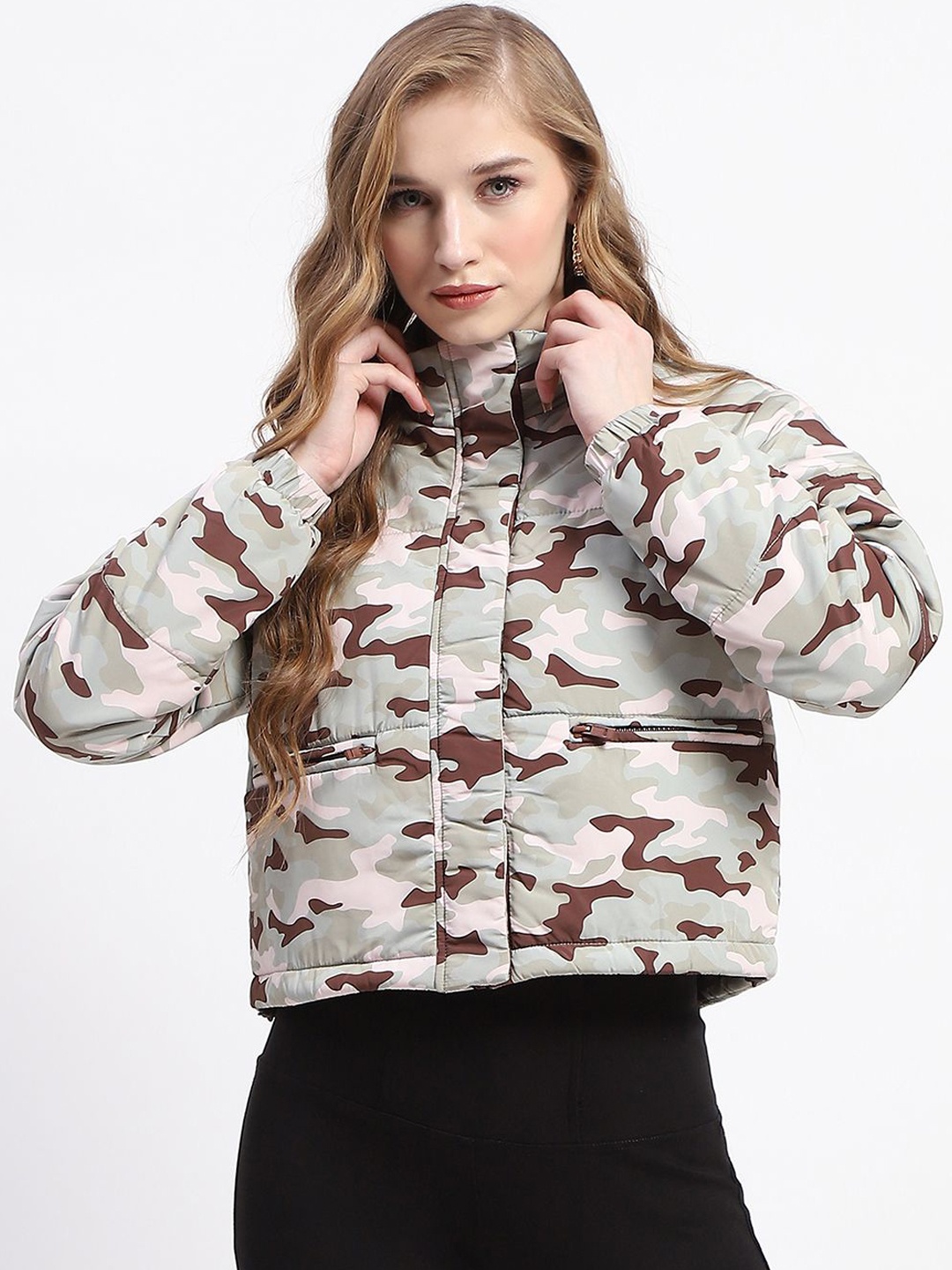 

Madame Women Camouflage Crop Puffer Jacket, Green