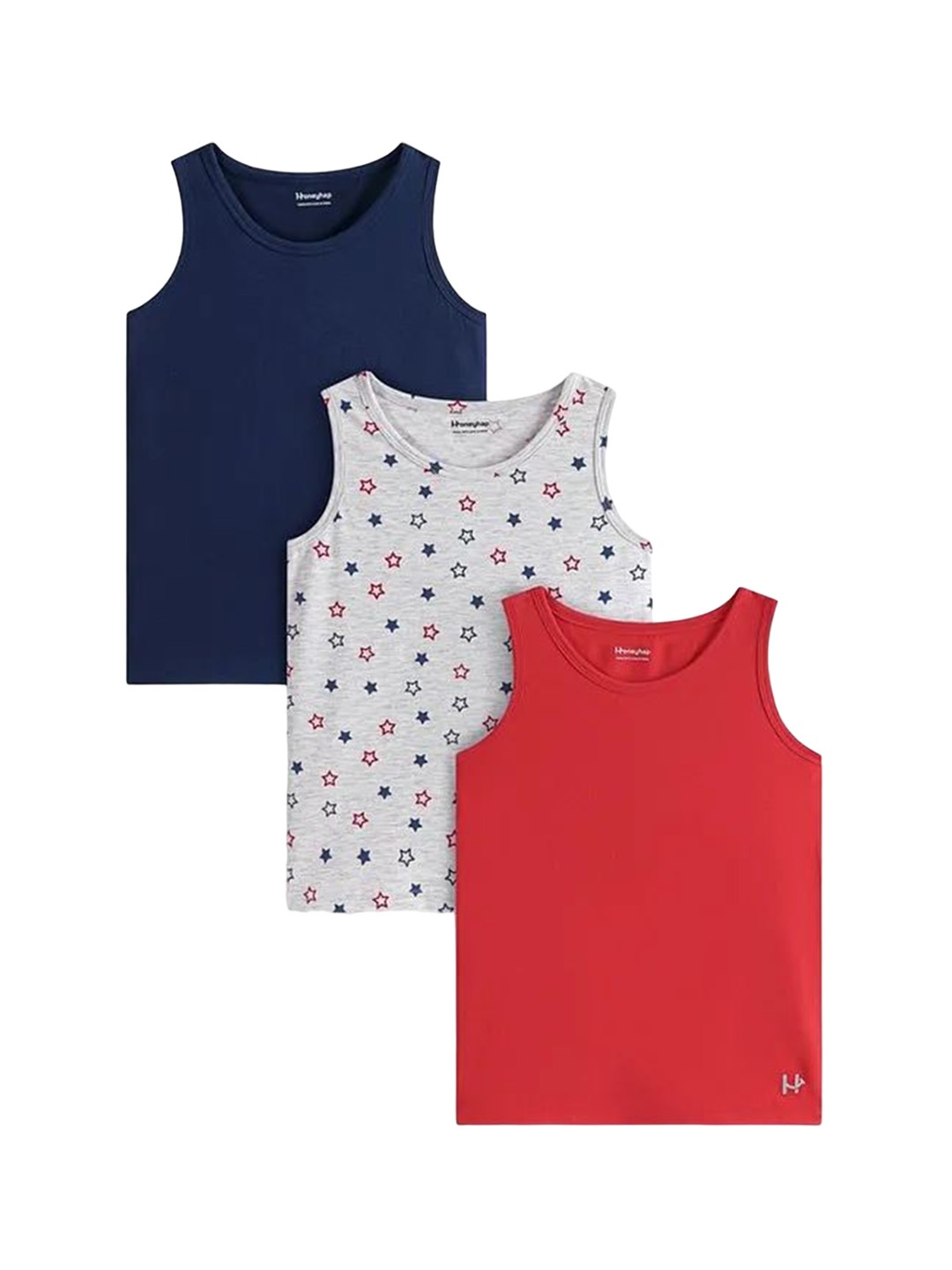 

Honeyhap Boys Pack Of 3 Bio Finish Basic Cotton Vests 15985434, Blue