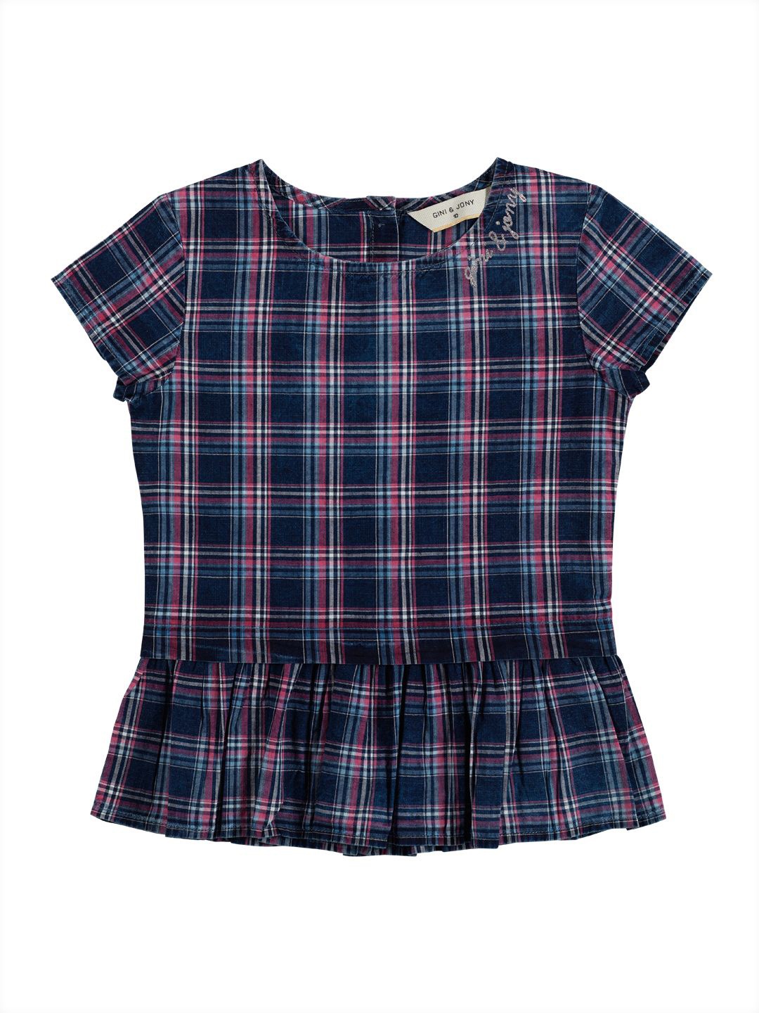 

Gini and Jony Girls Checked Round Neck Cotton Top, Navy blue