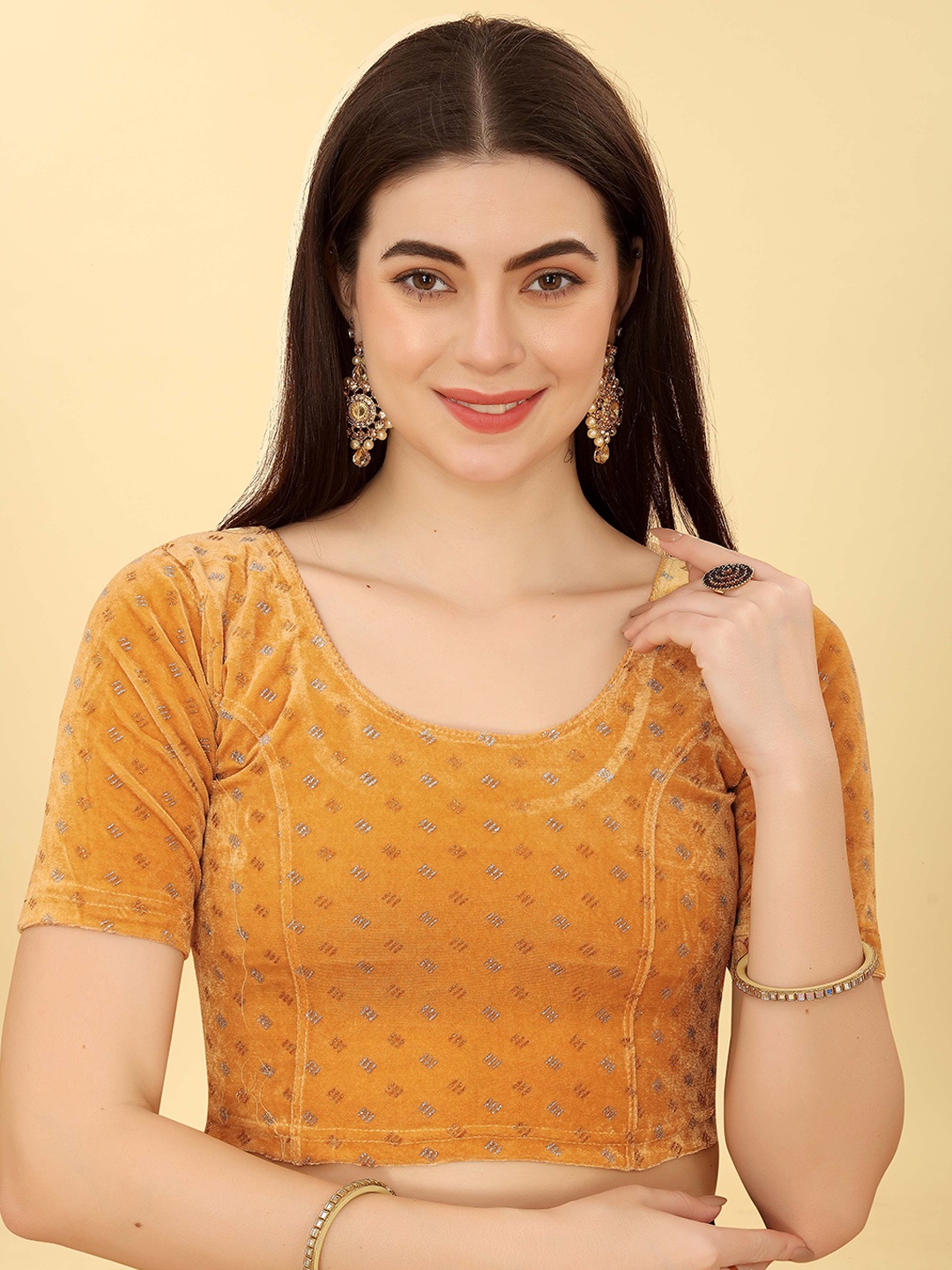 

Krimmple Women Embellished Non-Padded Saree Blouse, Beige