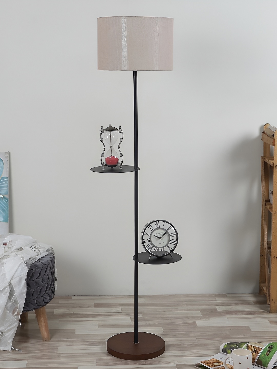 

pristine interiors Brown & Beige Wooden Floor Lamp With Shade