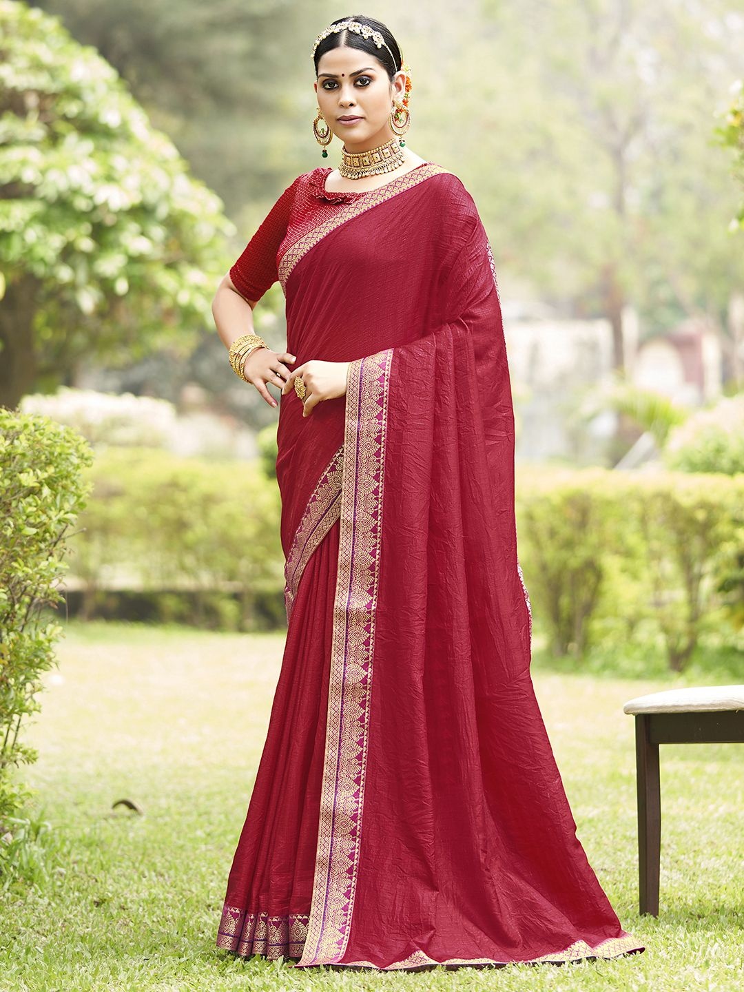 

KALINI Zari Silk Blend Saree, Maroon