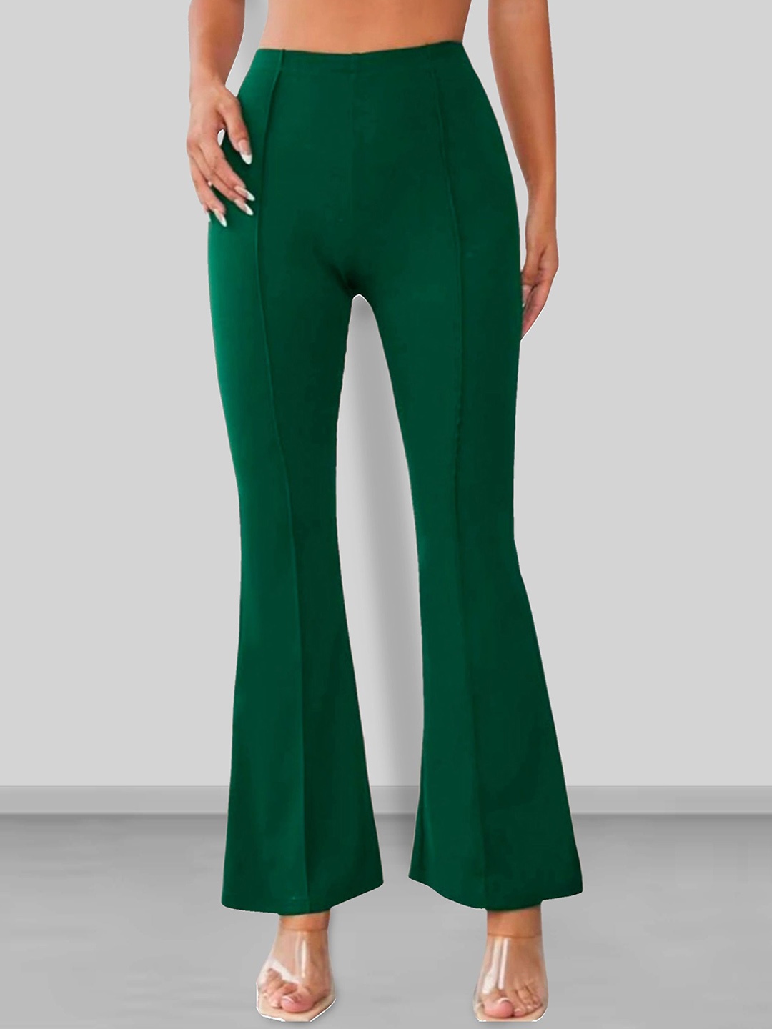 

Dream Beauty Fashion Women Flared Easy Wash Pleated Trousers, Green
