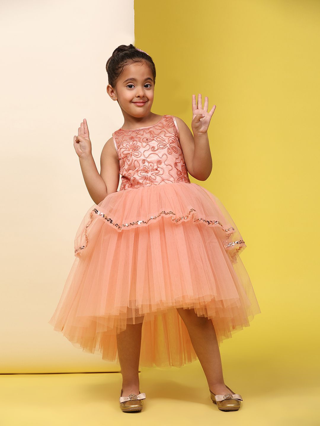 

Toy Balloon kids Girls Embroidered Net Fit & Flare Dress, Peach