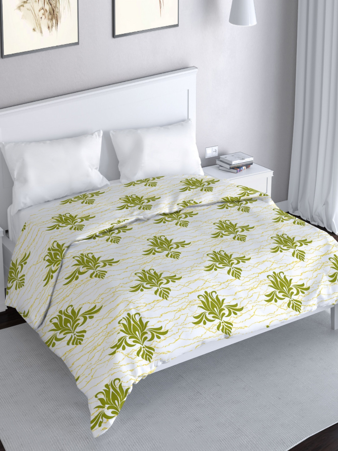

MAYFAIR HOMES LONDON Green Floral Printed Cotton AC Room 150 GSM Double Bed Comforter