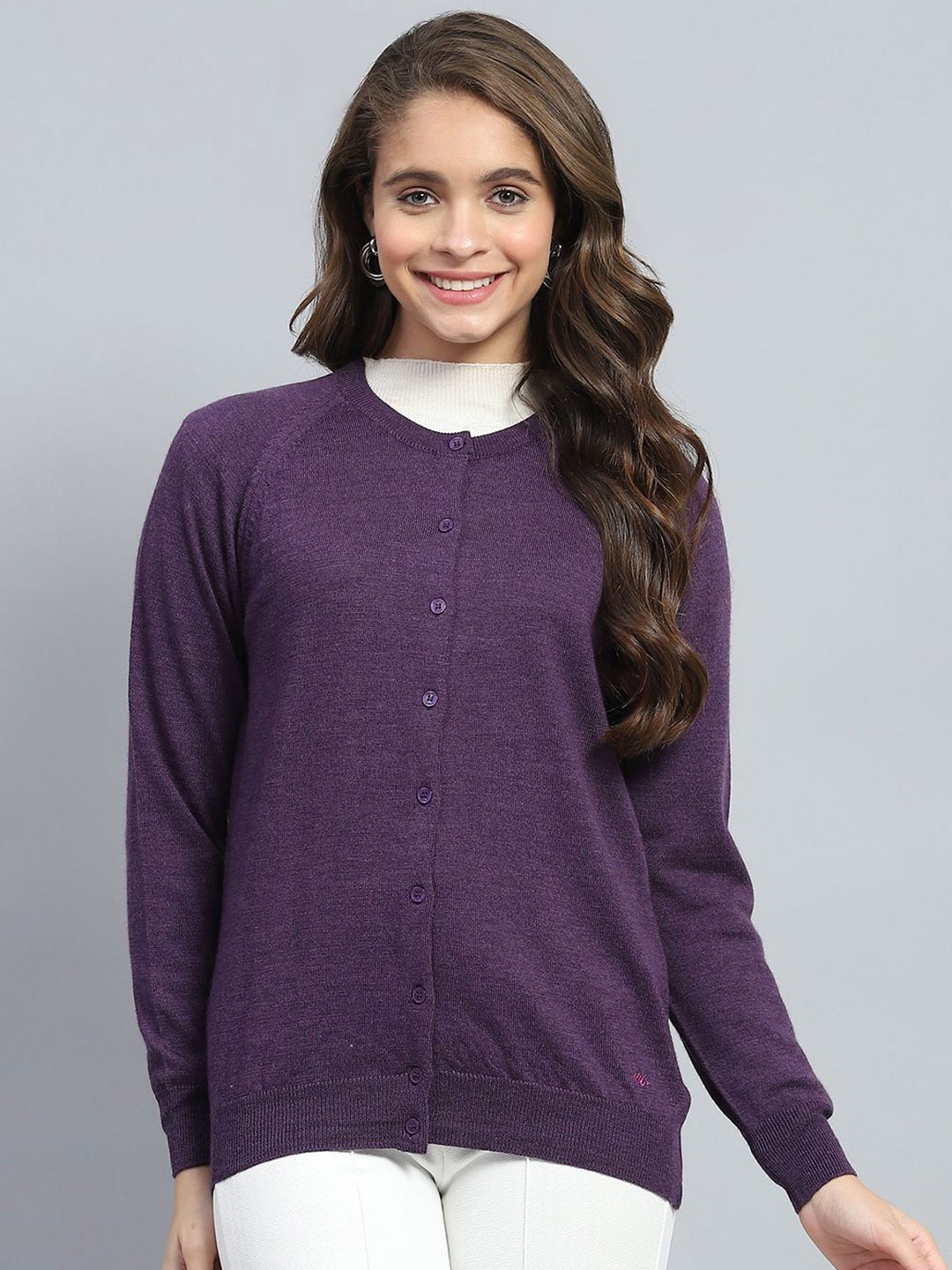 

Monte Carlo Women Woollen Long Sleeves Cardigan, Purple