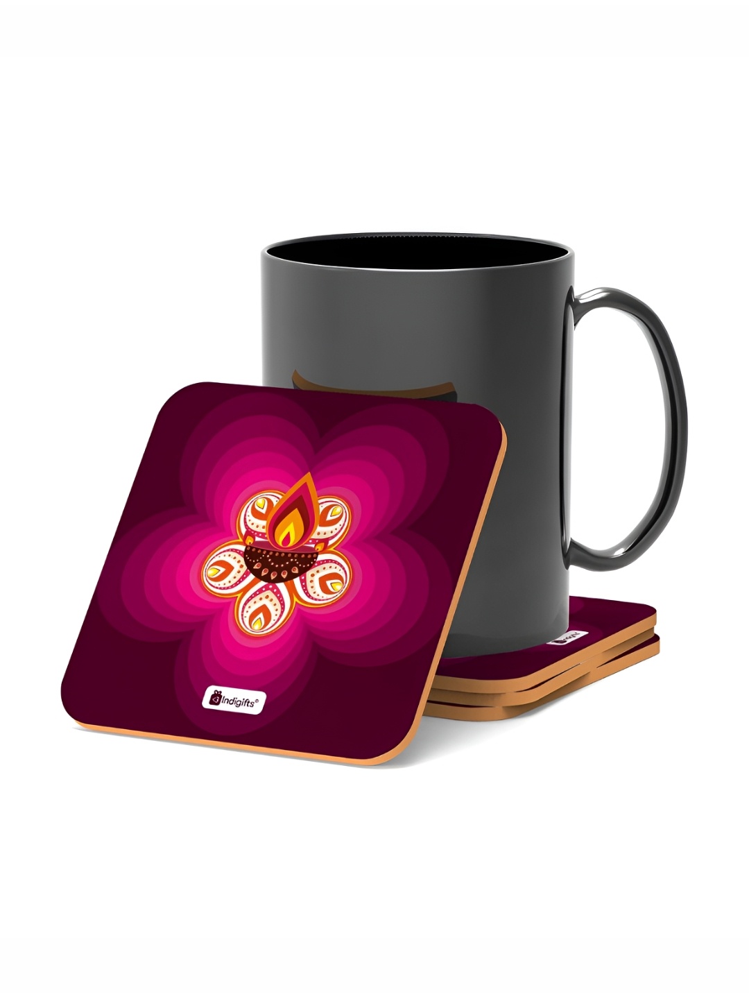 

Indigifts Pink & Yellow 4 Pieces Floral Printed Square Coasters
