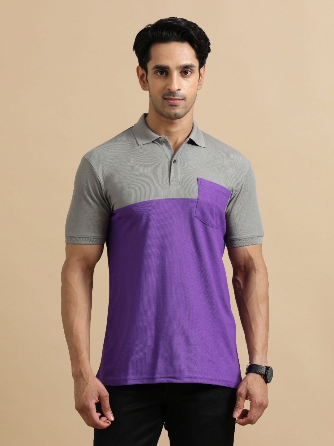 

ECOLINE Clothing Men Antimicrobial Colourblocked Polo Collar T-shirt, Violet
