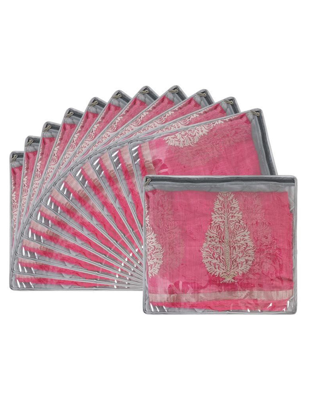

prettykrafts Grey & Transparent 12 Pieces Printed Reusable Saree Covers Organisers