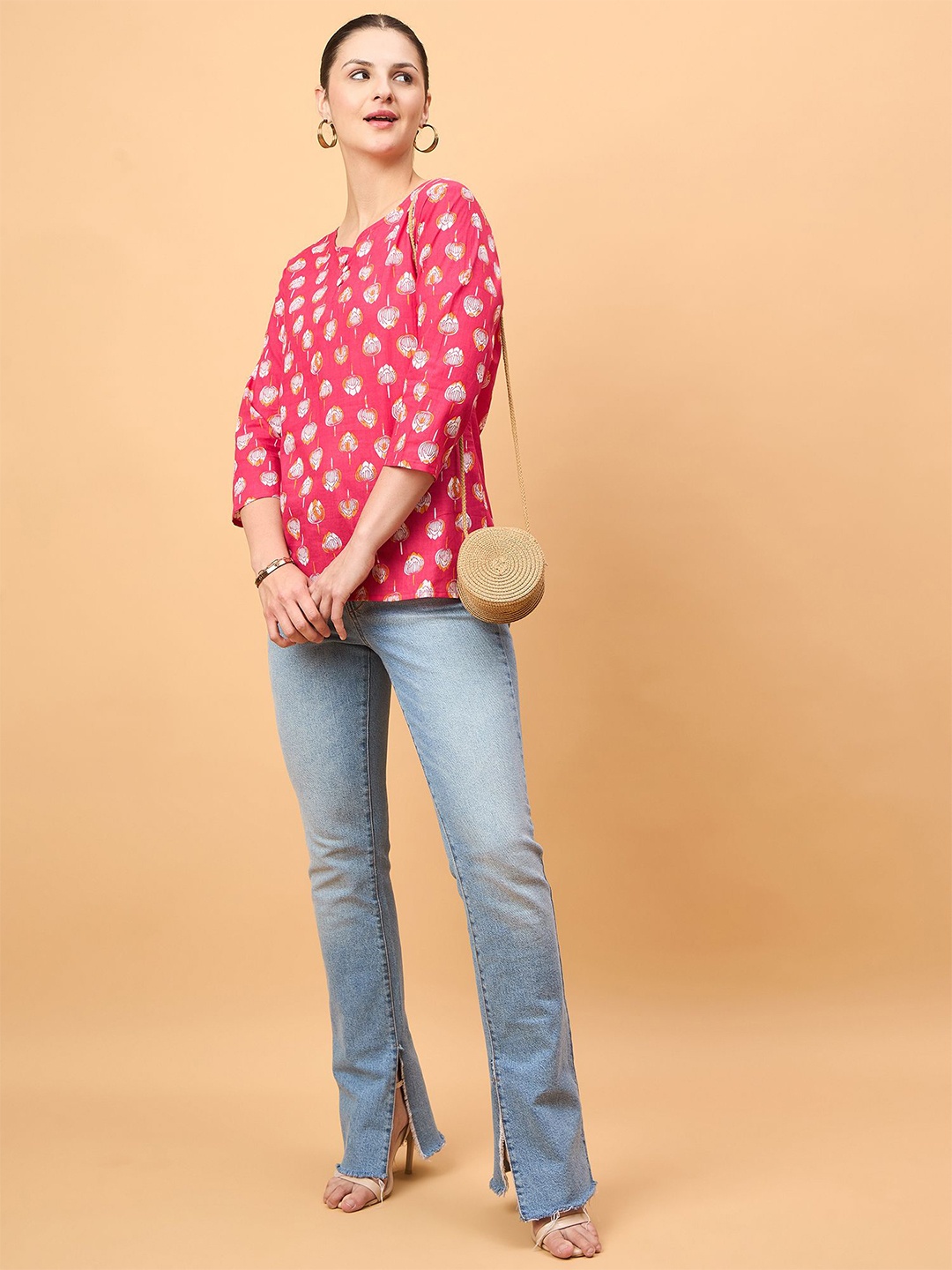 

NEESH Women Floral Printed Round Neck Top, Red