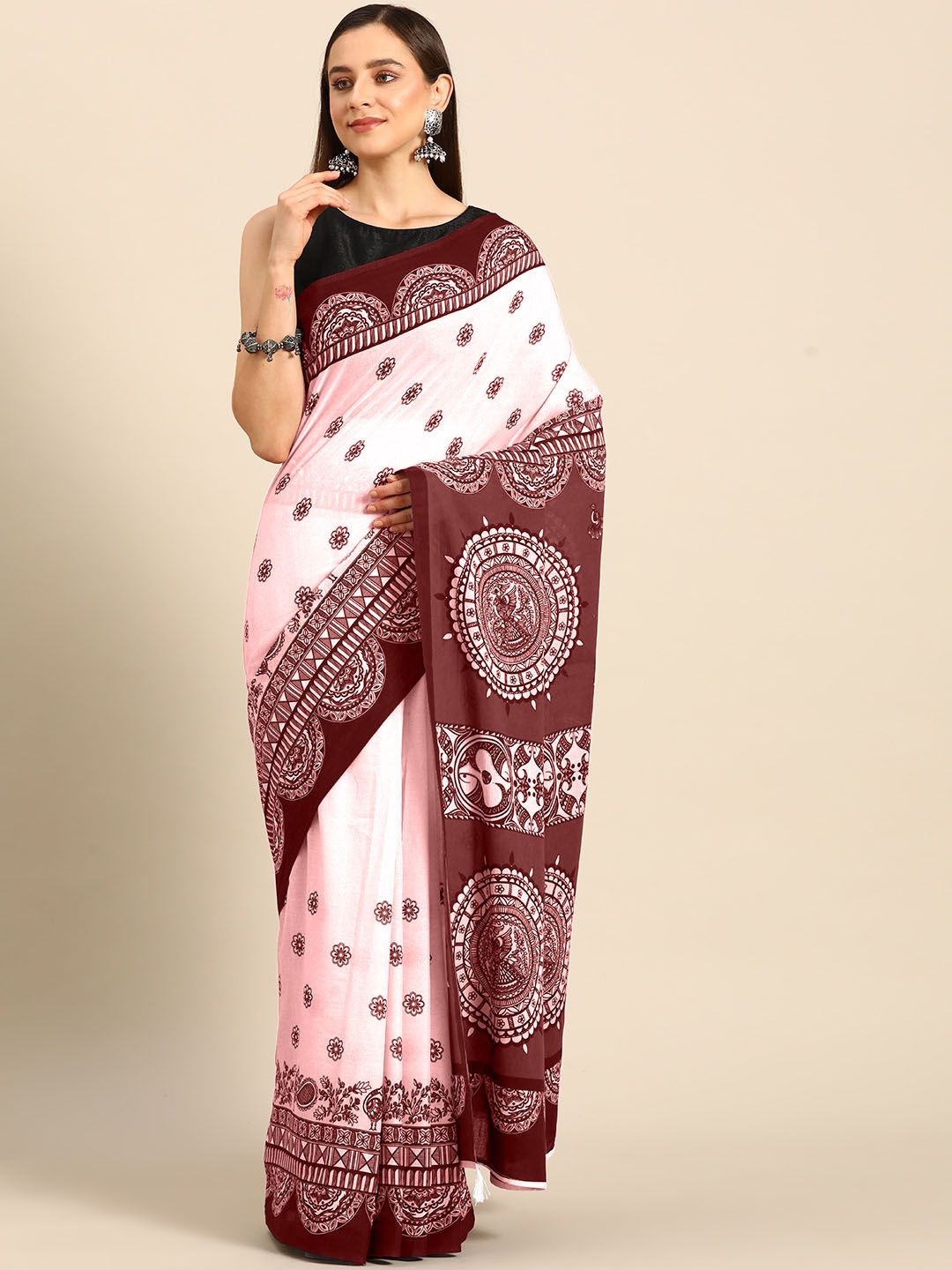 

BUTA BUTI Ethnic Motifs Printed Pure Cotton Saree, Brown